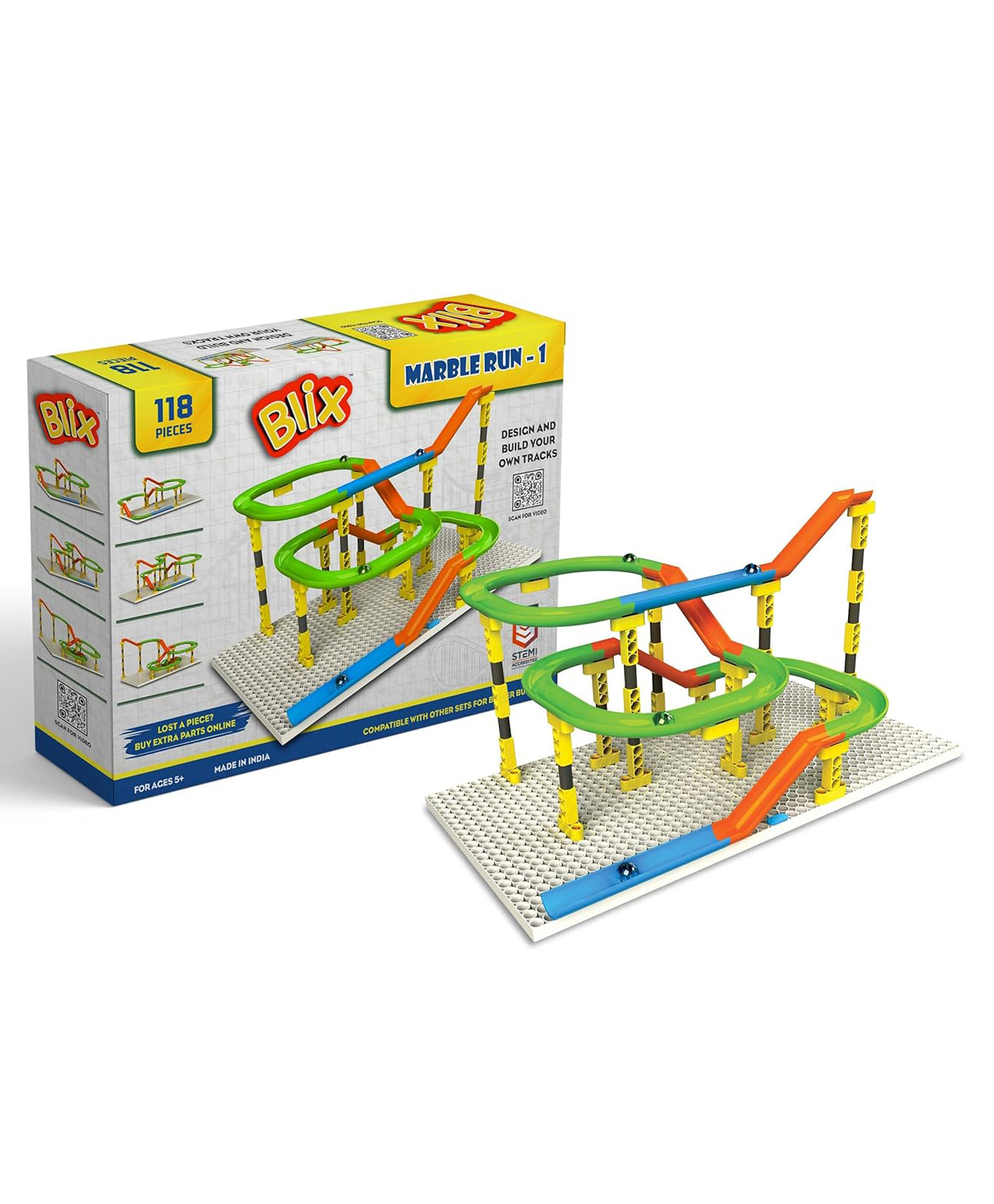 Zephyr Blix Marble Run 1 Plastic Marble Tracks Multicolour - 118 Pieces-picture-10
