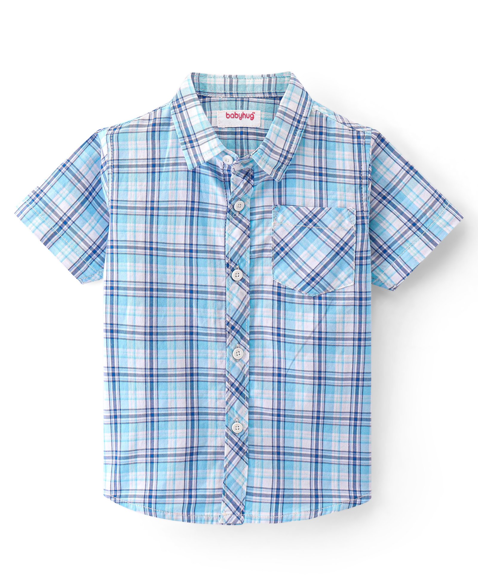 Babyhug 100% Cotton Woven Half Sleeves Regular Collar Checked Shirts - Blue-image-42