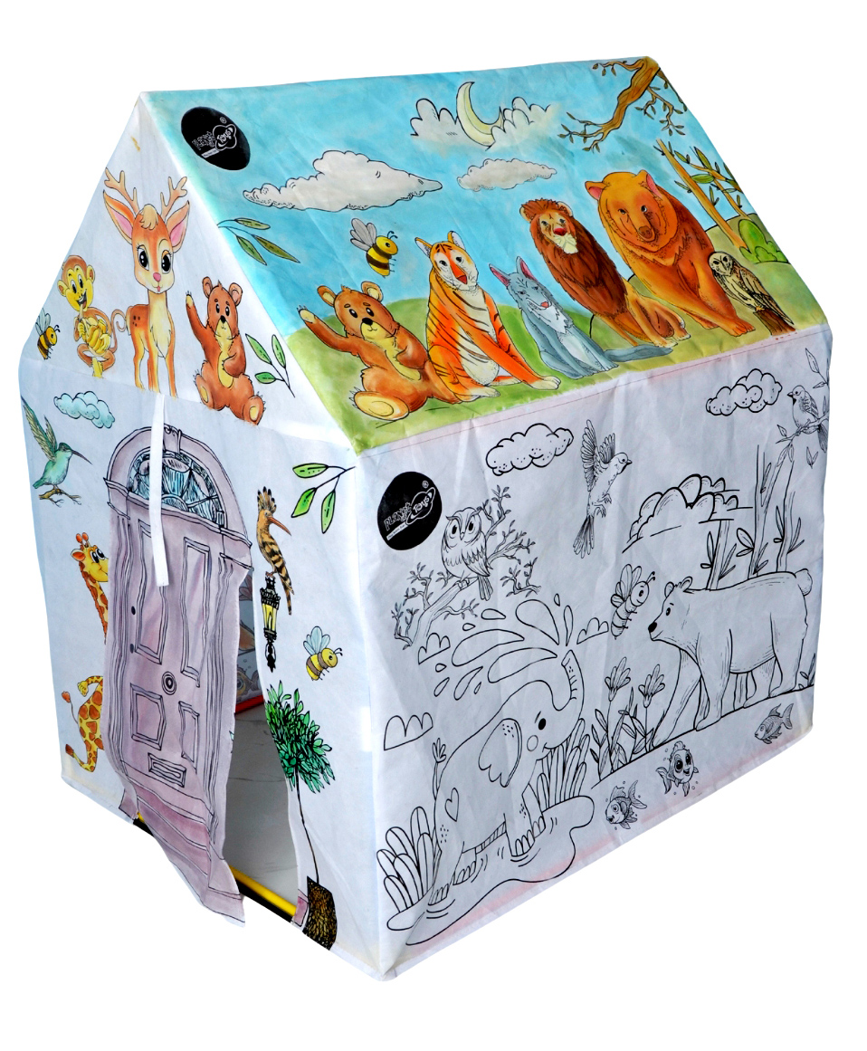 Planet of Toys Tent House for Kids - DIY Coloring Jungle Theme Play Tent House for Children, Pop Up Play Tent (Paint me)  for Kids, Girls and Boys, Indoor and Outdoor Kids Tent House (Multicolor)-picture-14