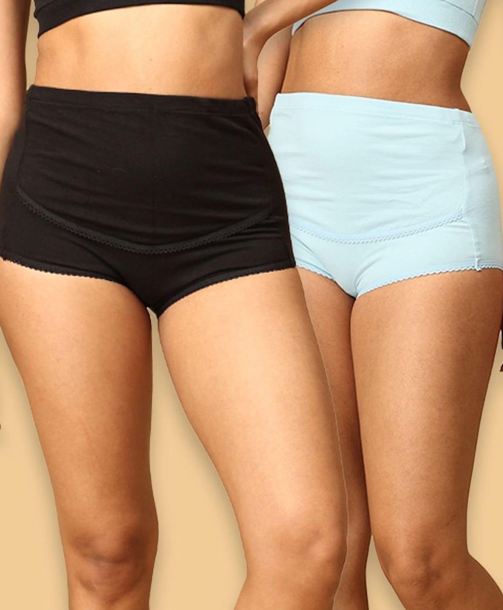The Mom Store Solid Over Belly Support Panties - Blue & Black-image-49