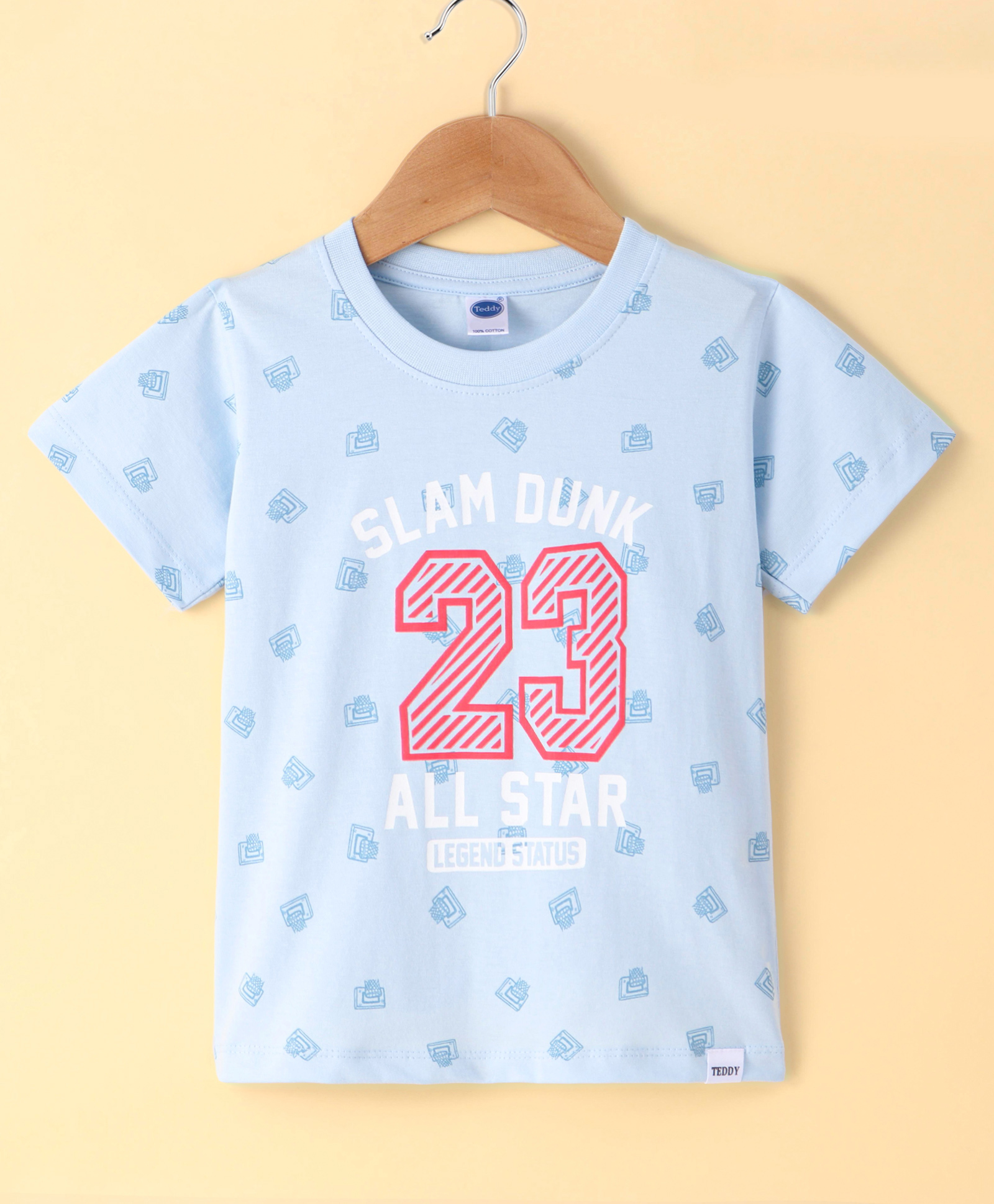 Teddy Sinker Half Sleeves T-Shirt Basketball Basket Print-Blue-picture-24