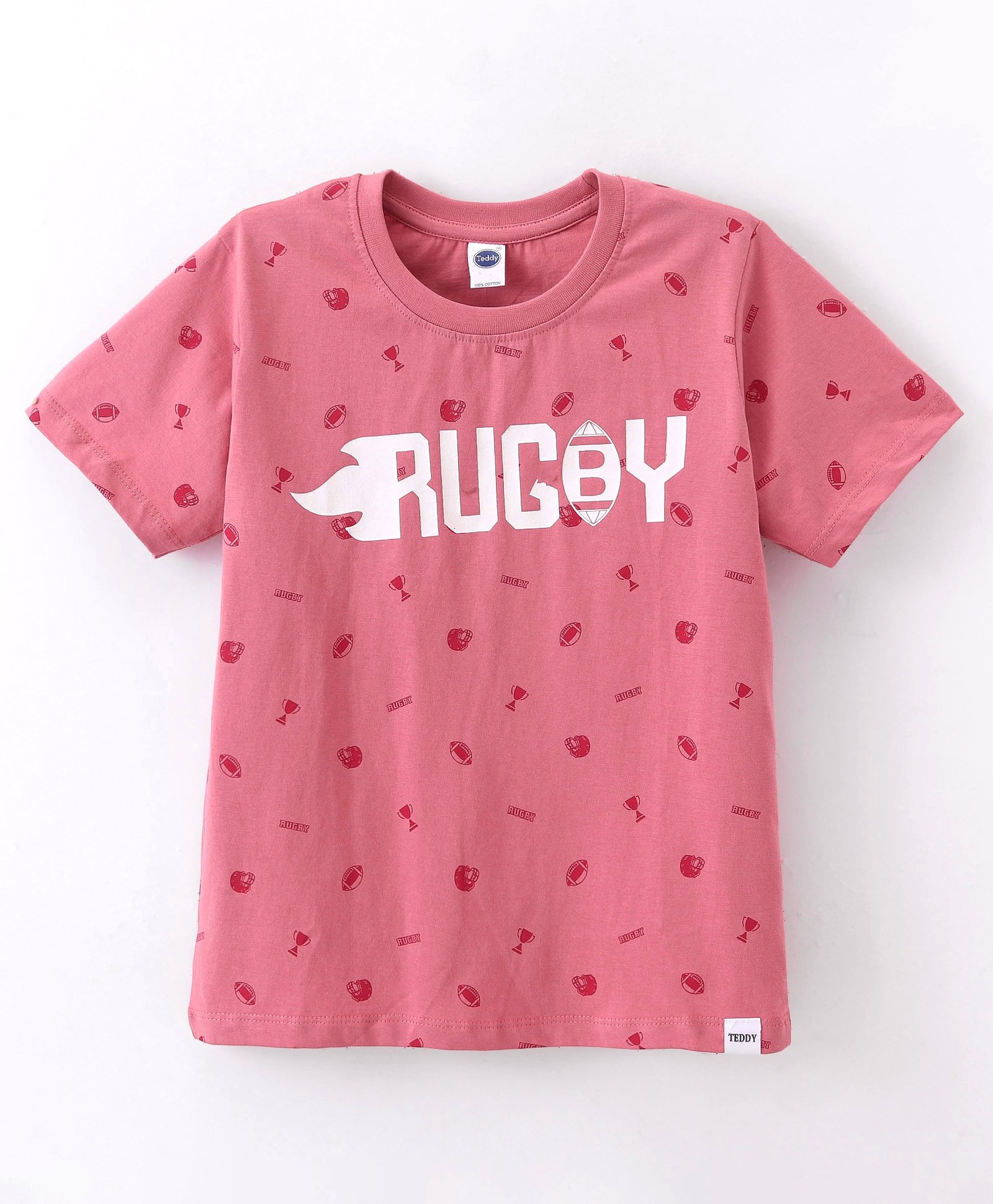 Teddy Sinker Knit Half Sleeves  T-Shirt with Rugby Theme Print - Onion-picture-17