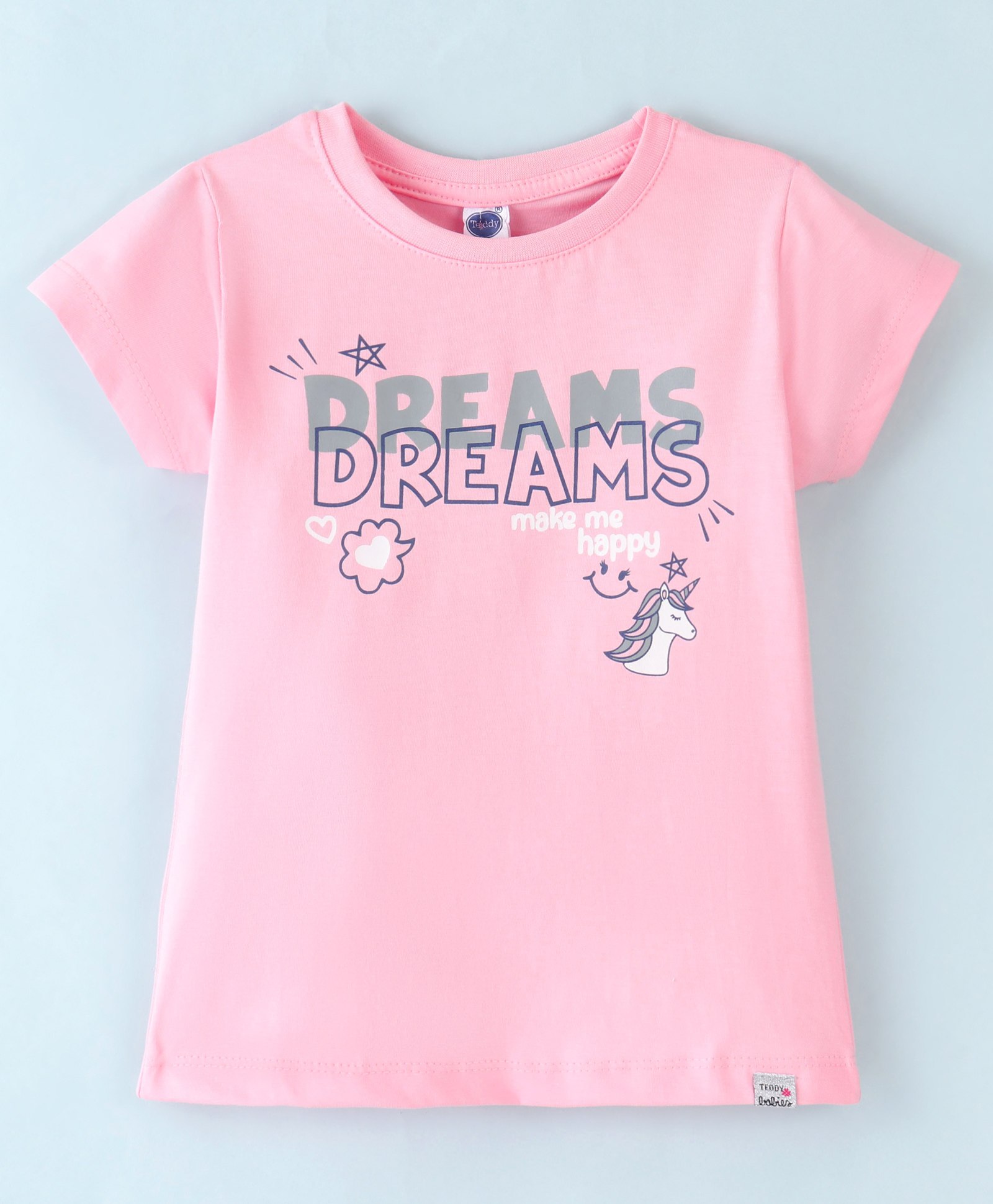 Teddy Cotton Sinker Knit Half Sleeves T-Shirt Unicorn Print - Pink-picture-40