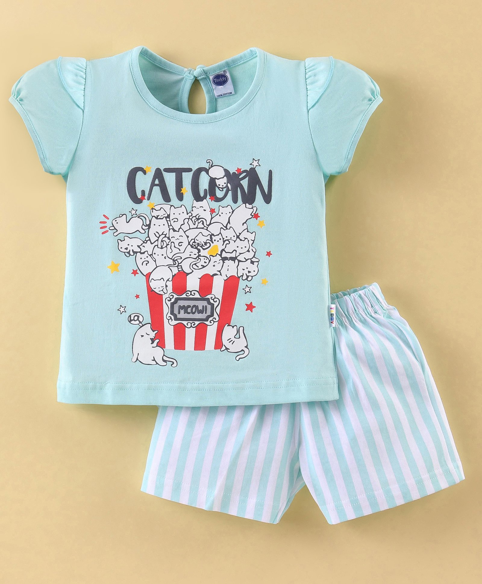Teddy Sinker Half Sleeves Kittens Printed Night Suit - Blue-image-46