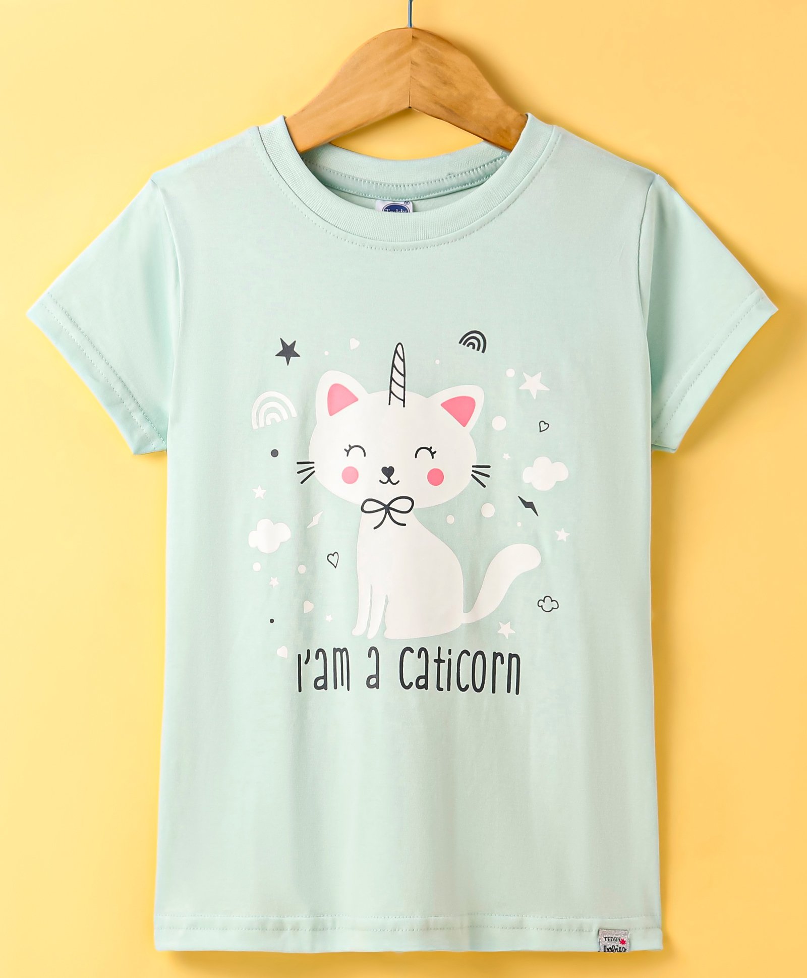 Teddy Sinker Half Sleeves Kitten Printed T-Shirt - Sea Blue-image-46