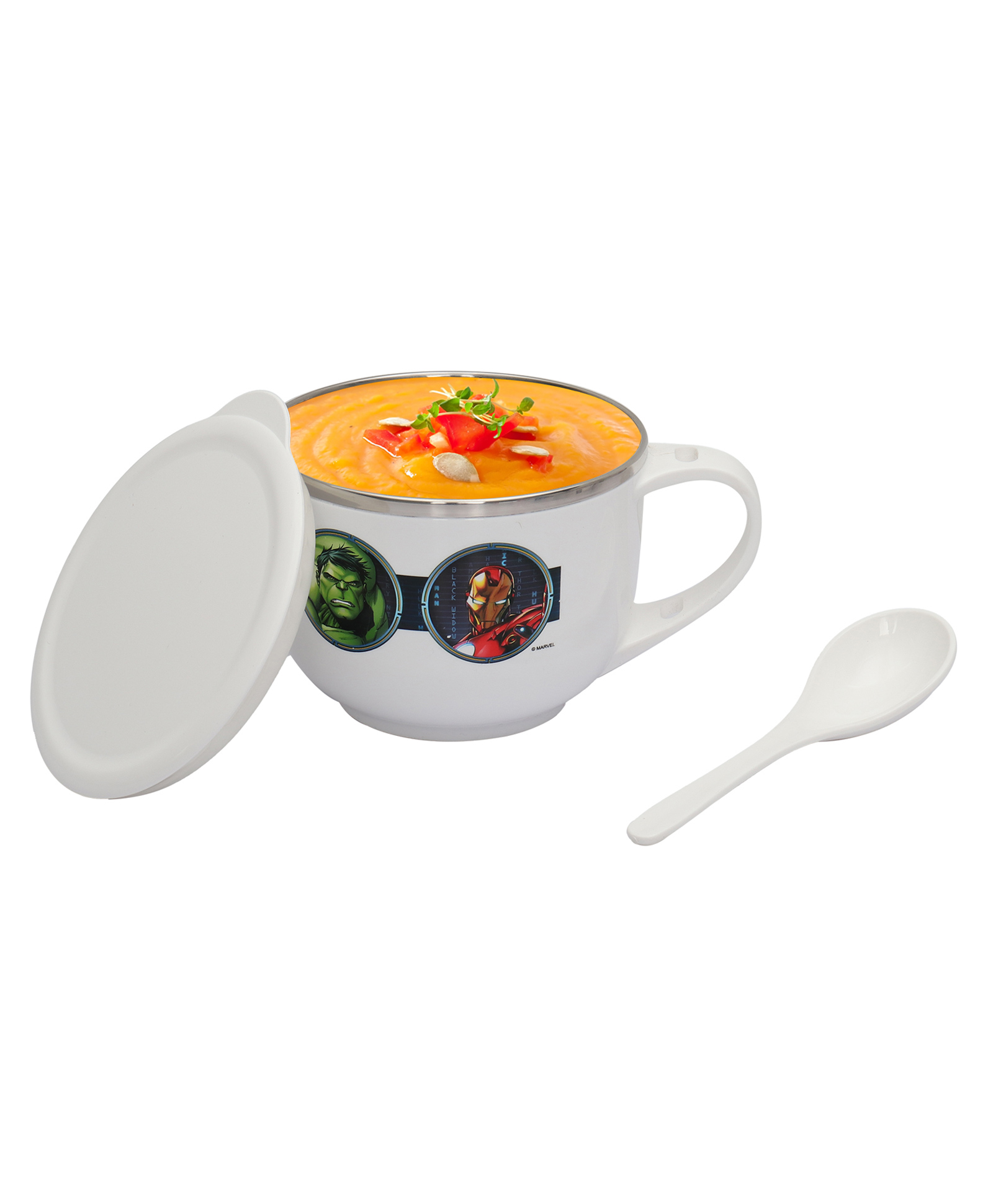 Jaypee Plus Stainless Steel Disney Avengers Souptok Prime Soup Bowl with Lid & Spoon , White-image-20