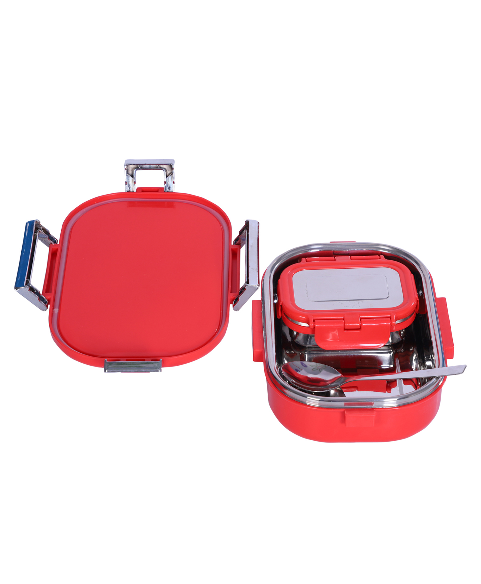 Jaypee Stainless Steel Insulated Airtight Snapsteel Leak Resistant Lunch Box with Spoon for School Kids , 650 ml , Red-image-39