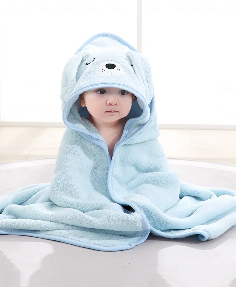 MumsLap Dog Detailed Hooded Premium Soft   Towel - Sky Blue