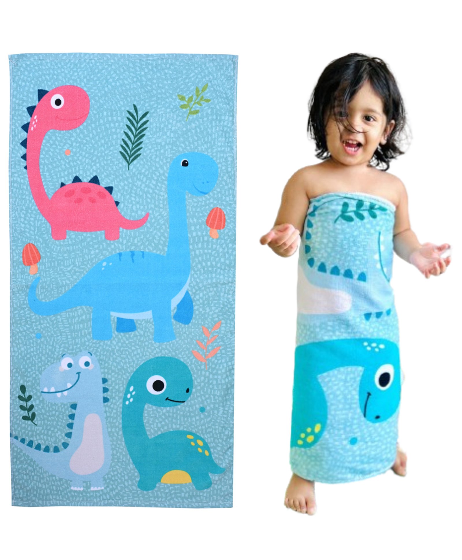 MumsLap 100% Cotton Dinosaurs Detailed Towel  - Green