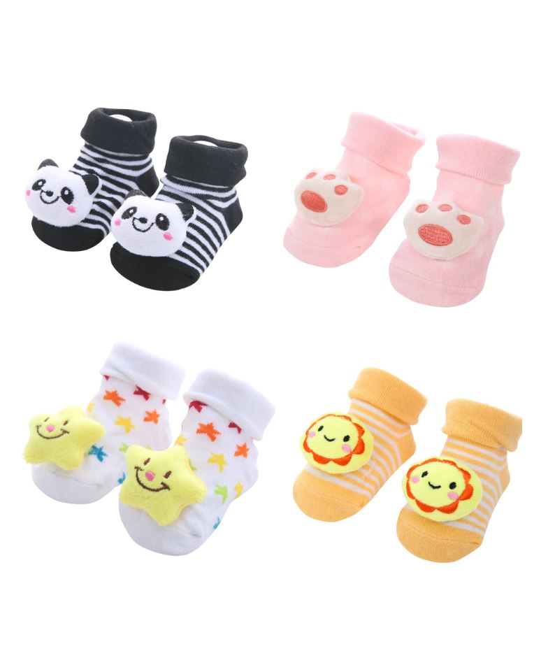MumsLap Baby Pack Of 4 Panda Detailed Anti Skid Socks - Multi Colour-picture-26