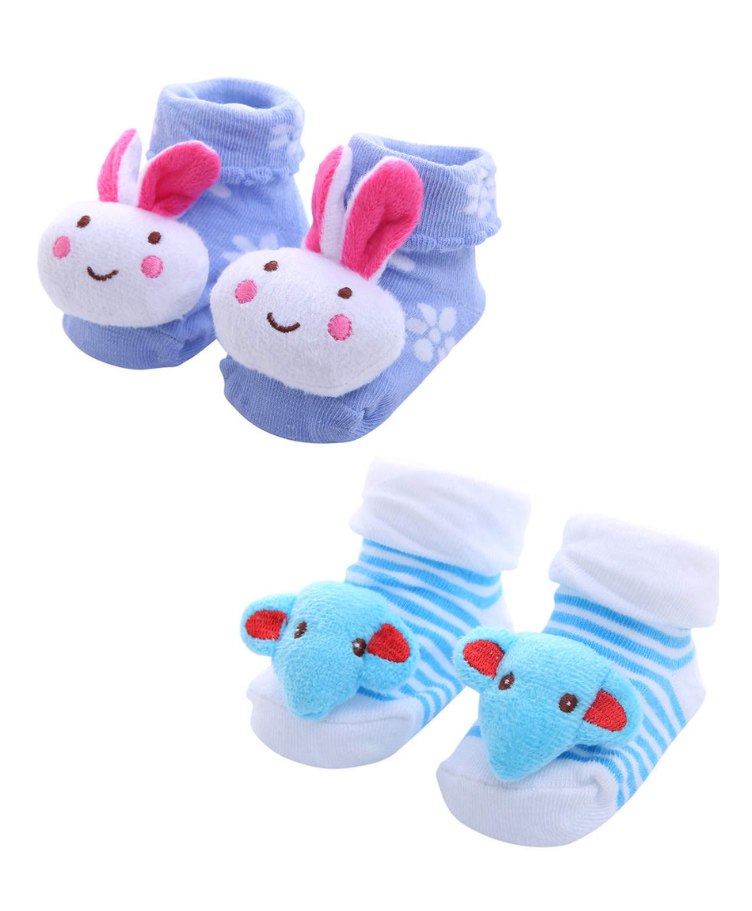 MumsLap Baby Pack Of 2 Rabbit Detailed Anti Skid Socks - Multi Colour-picture-15