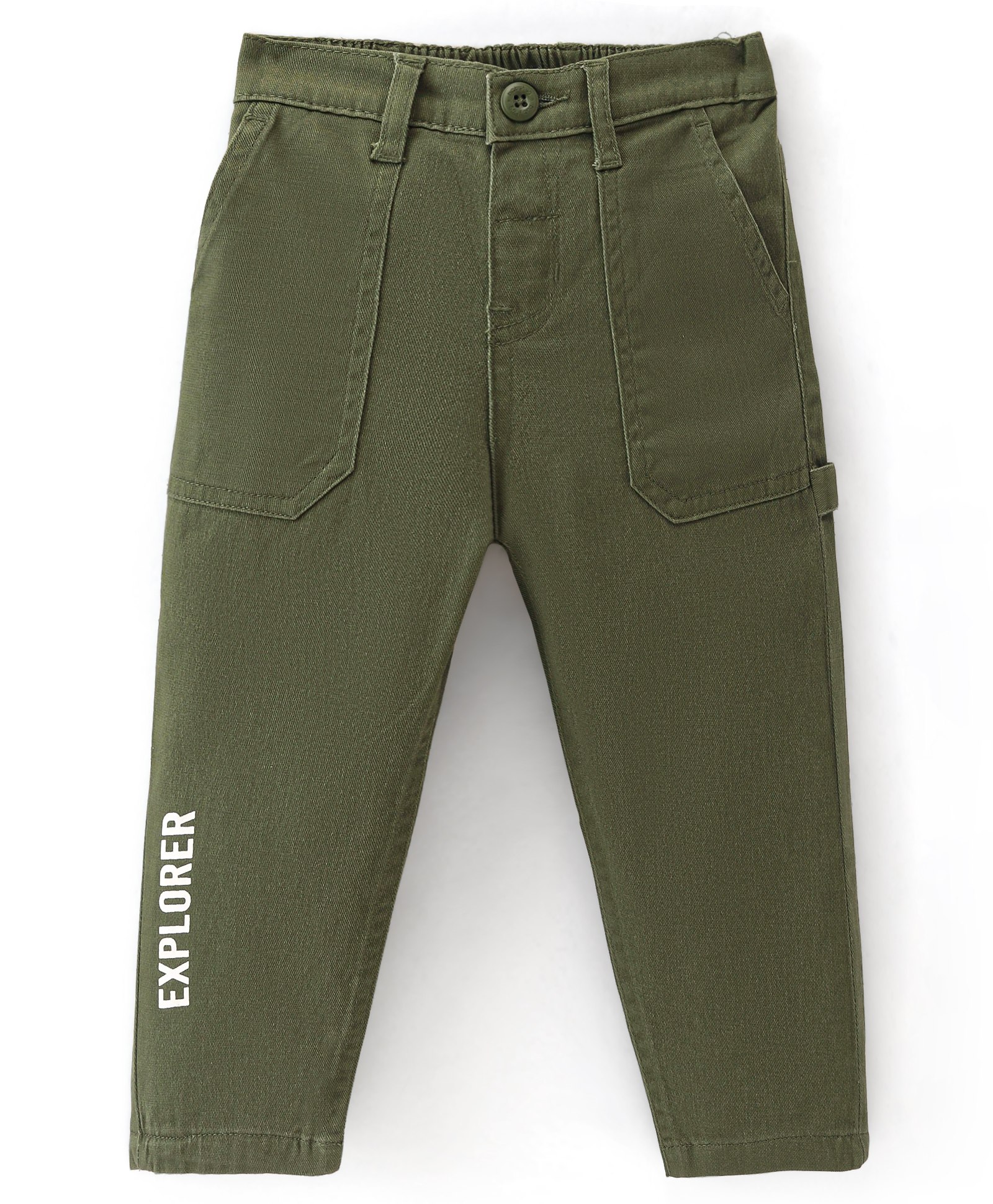 Babyhug Cotton Woven Full Length With Stretch Woven Trouser Solid Colour - Olive-picture-11