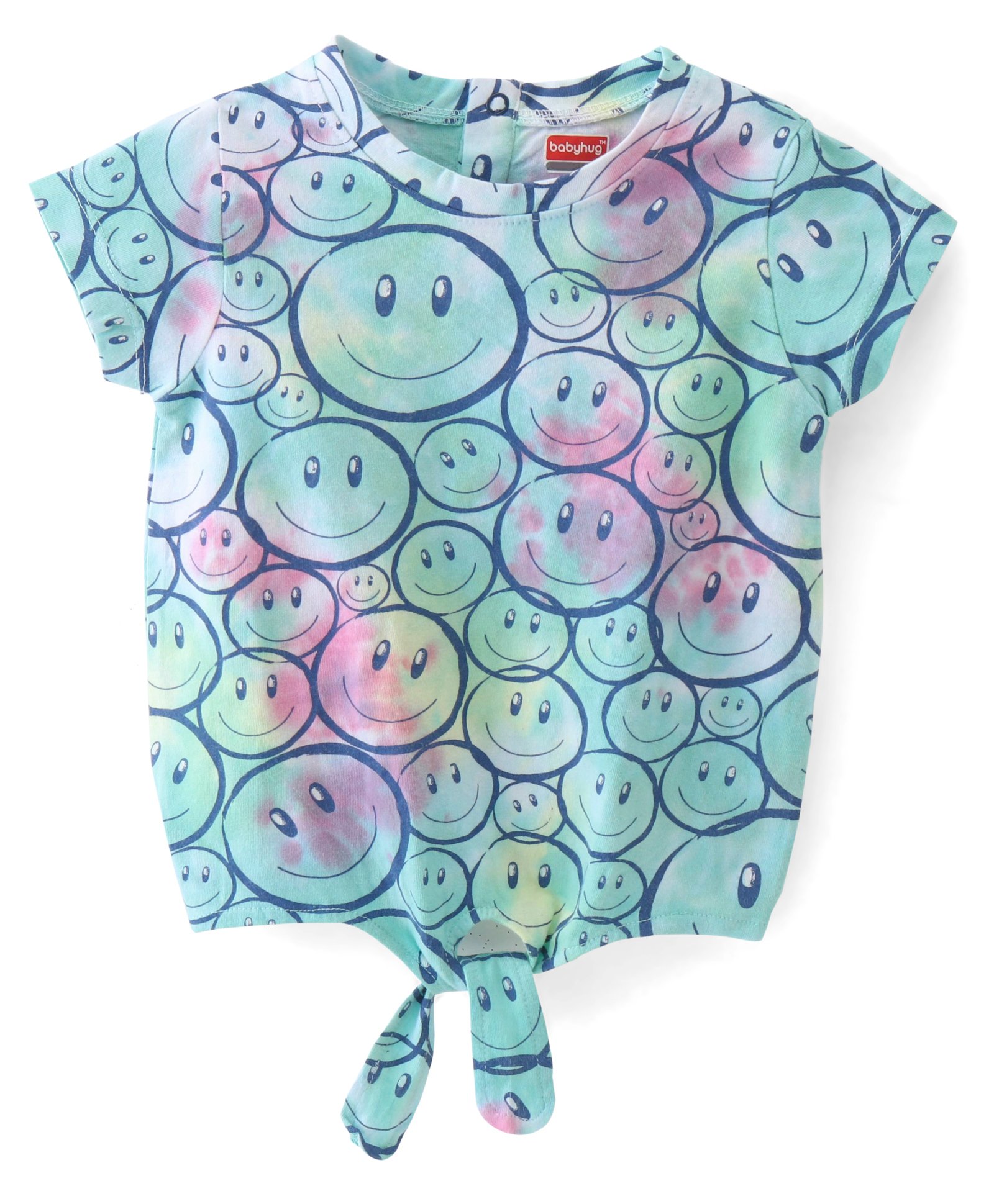 Babyhug Half Sleeves Tie and Dye Top with Front Knot & Happy Face Print- Multicolour-picture-12