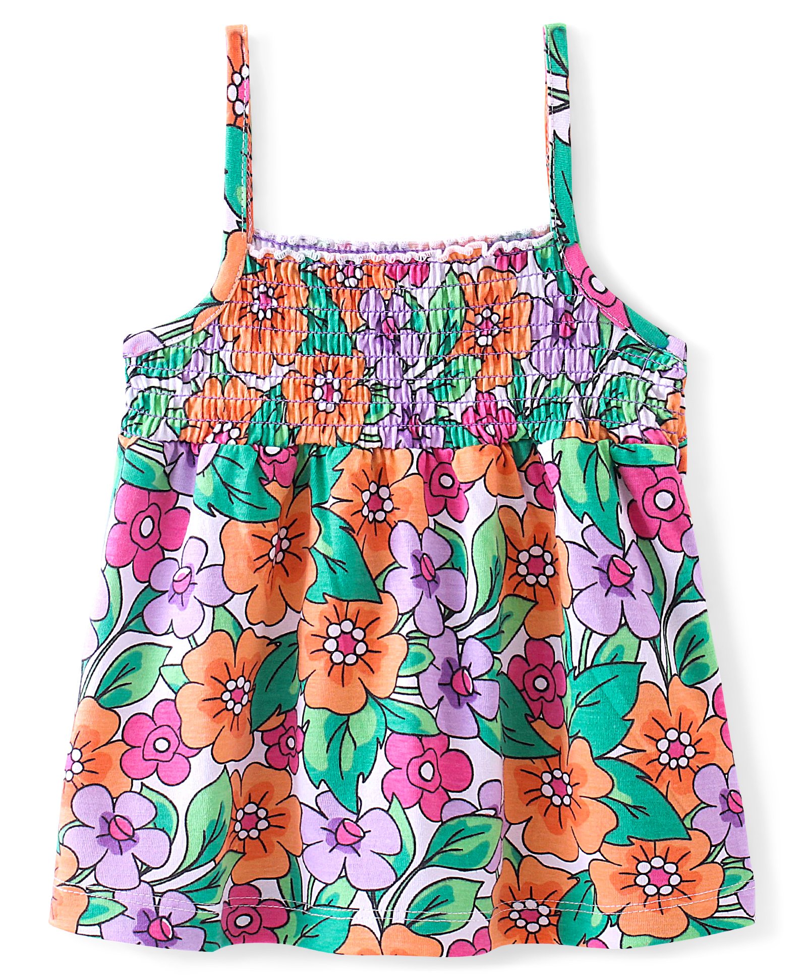 Babyhug 100% Cotton Knit Sleeveless Top With Smocking & Floral Print - Multicolor-picture-13