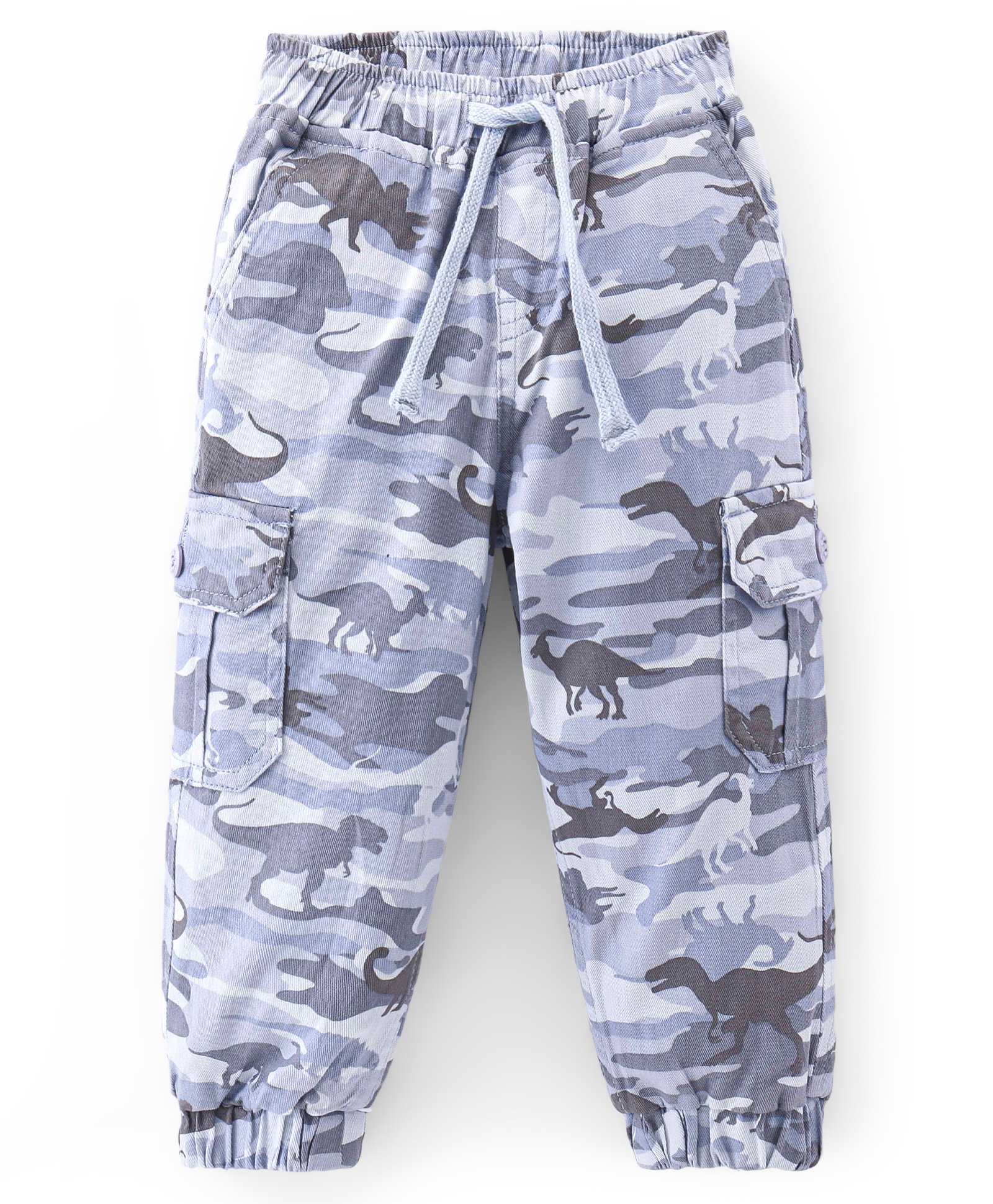 Babyhug Cotton Lycra Woven Full Length Trousers With Stretch  Camouflage & Dino  Print -  Blue-picture-11