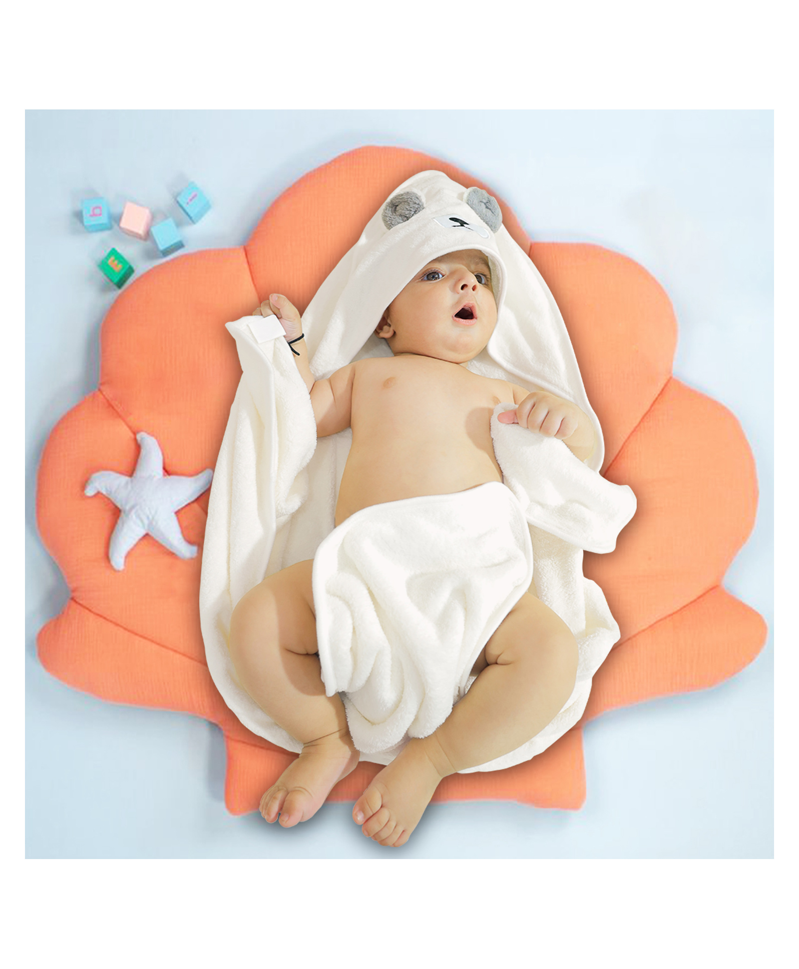 mom's home Moms Home Baby  Hooded Bath Towel - White - 0-2 Years - 80x80 Cms-picture-21