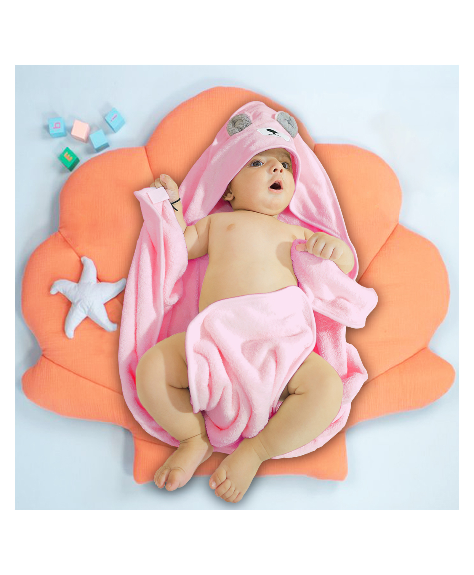 Moms Home Baby  Hooded Bath Towel - Pink - 0-2 Years - 80x80 Cms-image-32