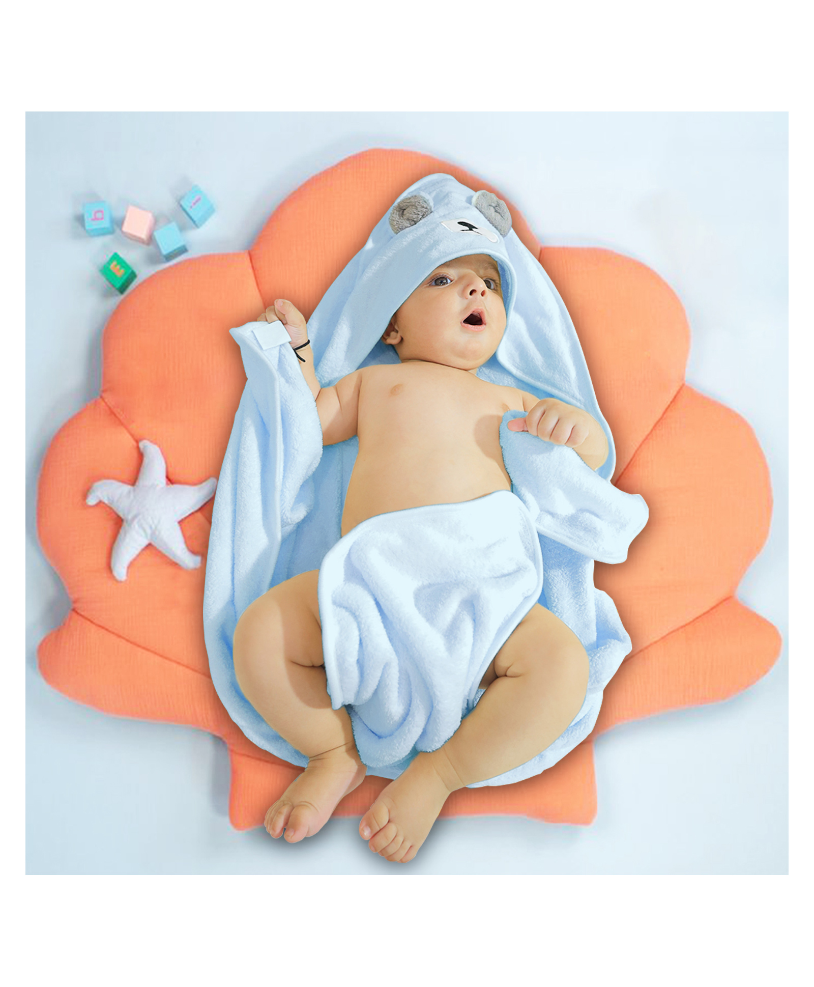 Moms Home Baby  Hooded Bath Towel - Blue - 0-2 Years - 80x80 Cms