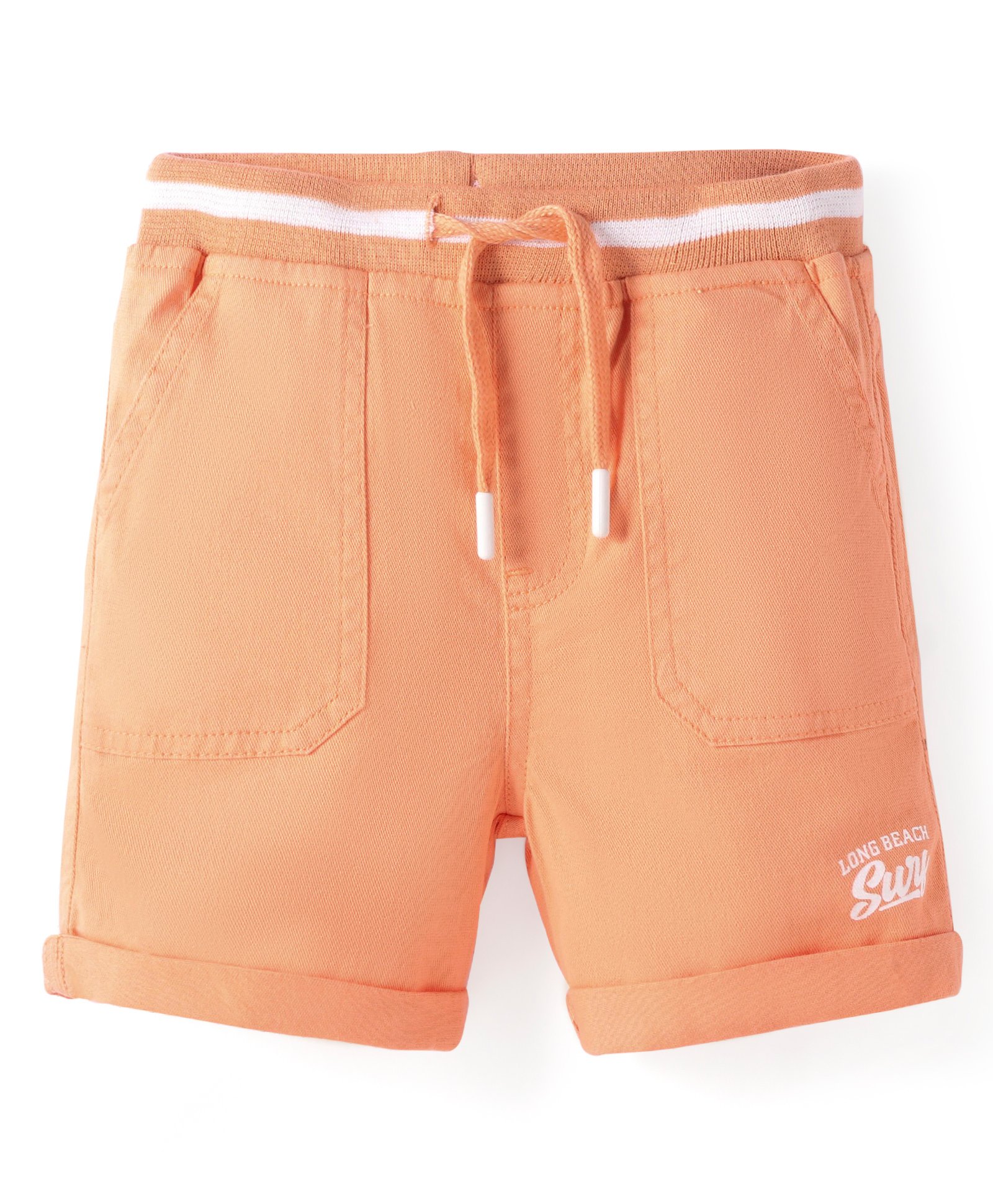Babyhug Cotton Lycra With Stretch Woven Mid Thigh Length Shorts With Text Print - Orange-picture-16