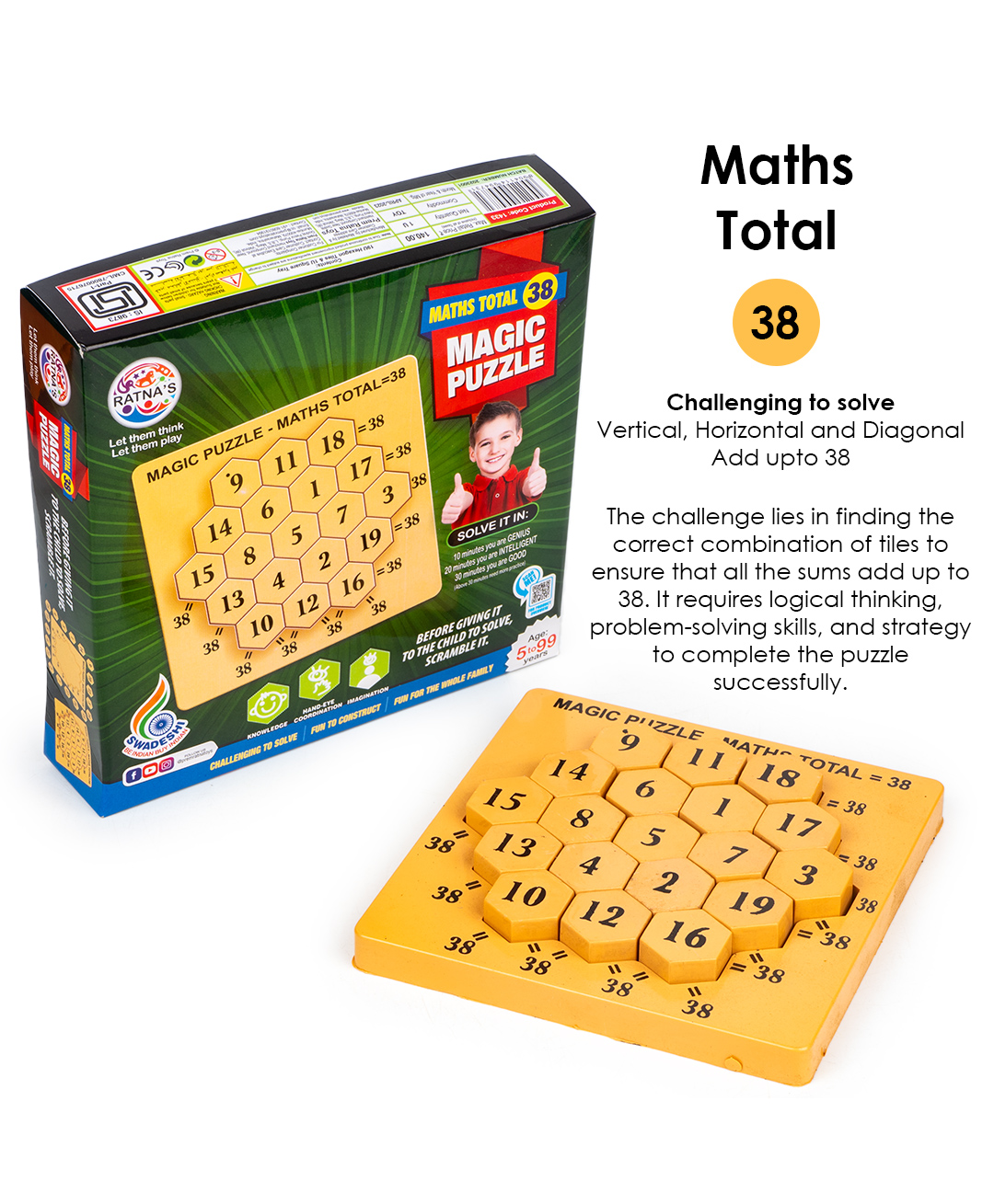 Ratnas Math Hexagon Shaped Magic Puzzle Brown - 38 Pieces-picture-16