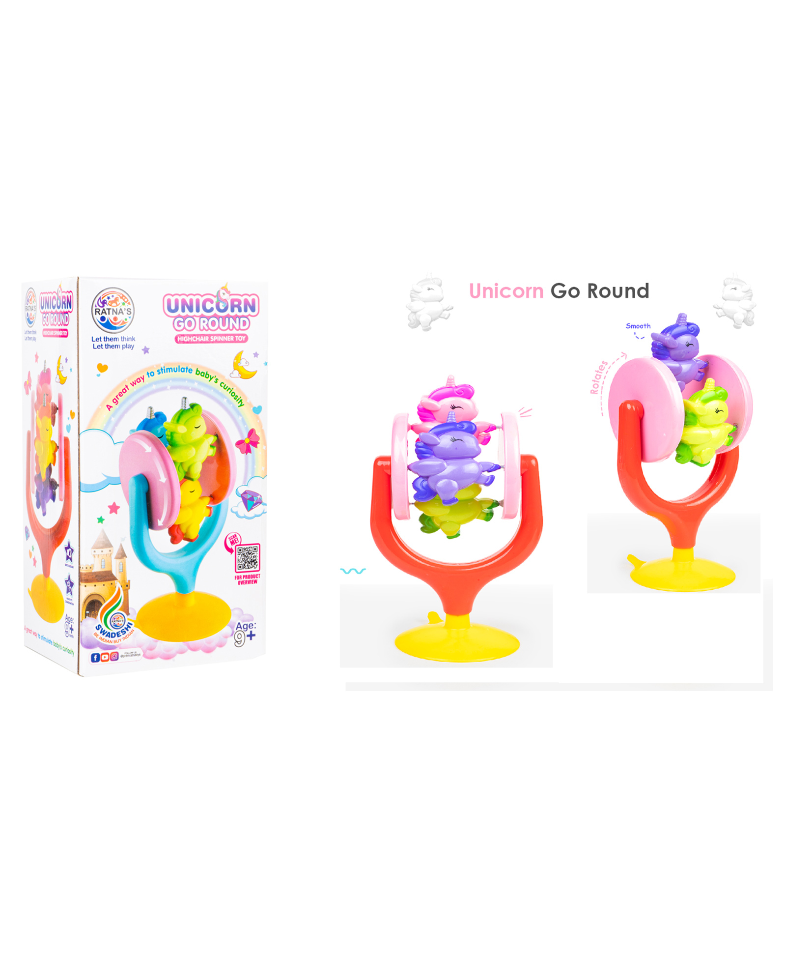Ratnas Unicorn Go Round Musical High Chair Spinner Toy - Multicolour-image-29