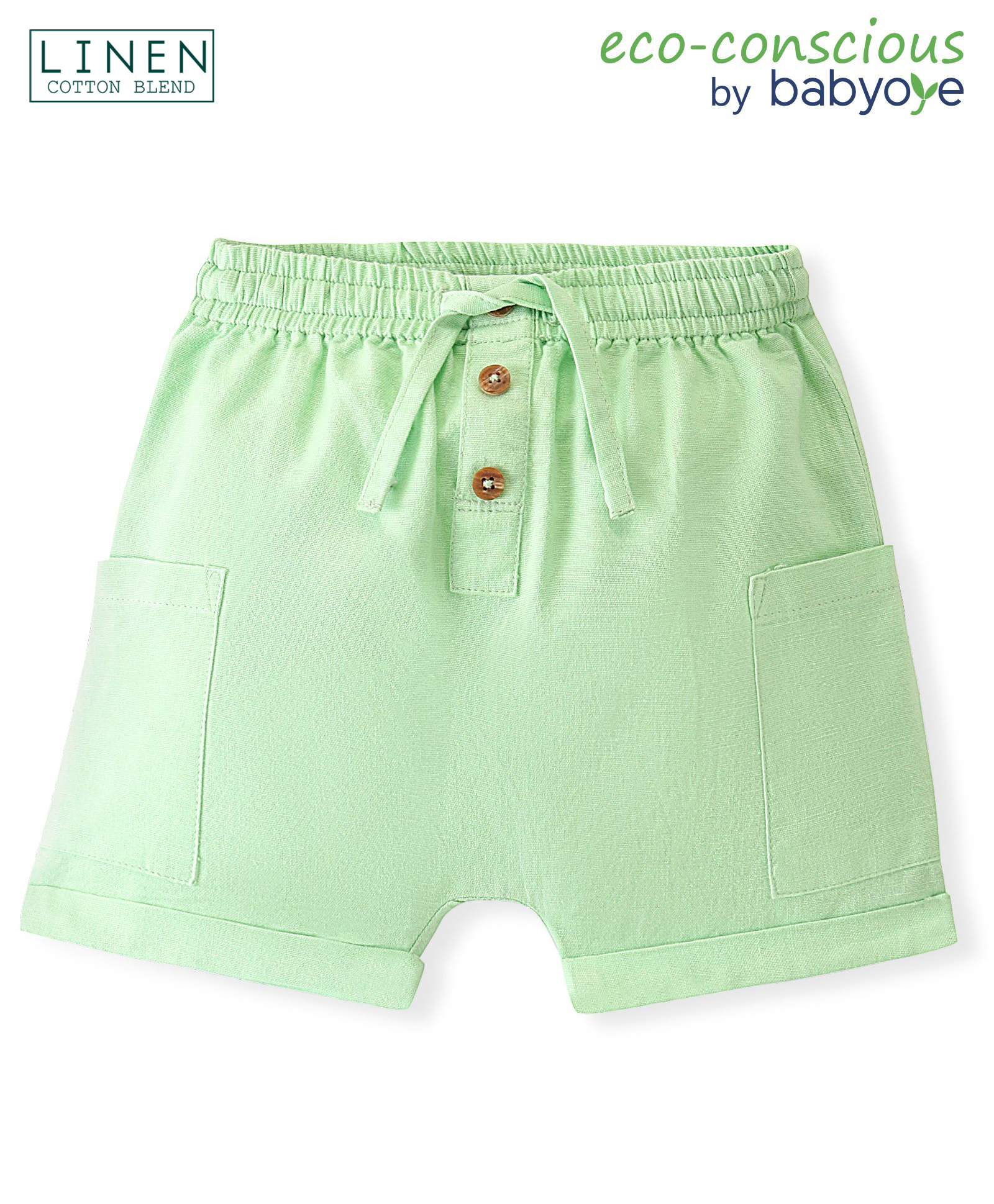 Babyoye Cotton Linen Woven Solid Dyed Shorts - Pistacho Green-picture-22