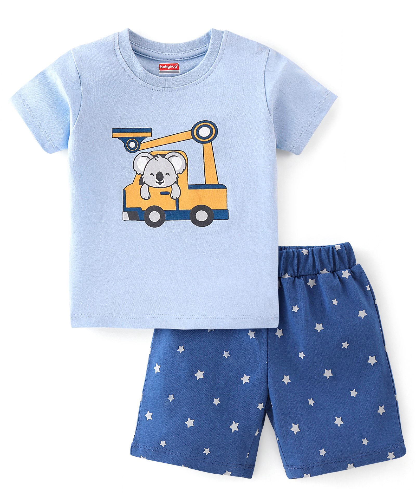 Babyhug Cotton Single Jersey Knit Half Sleeves Night Suit Koala Print - Blue-picture-22