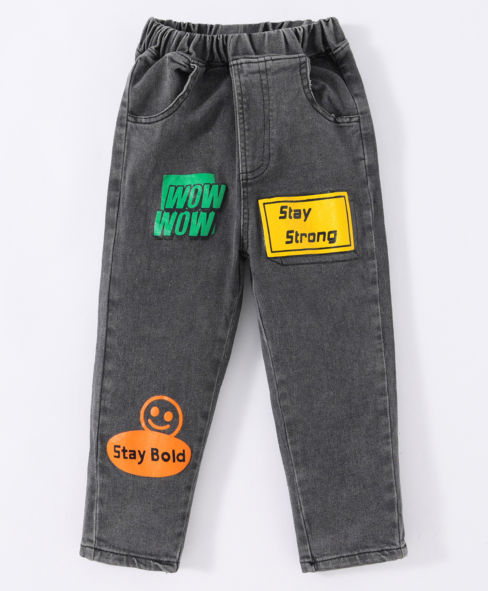 Kookie Kids Full Length Jeans Text Print - Grey-image-41
