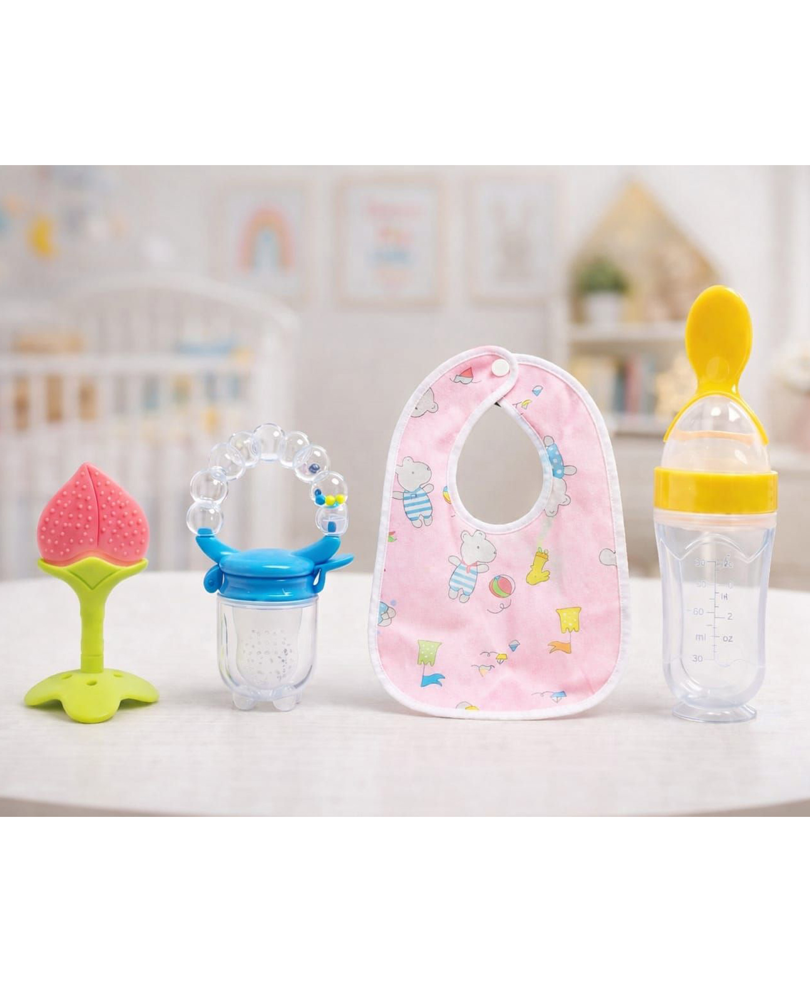 Kritiu Baby Silicone Food Feeder And Fruit Feeder, Fruit Teether And Bib Combo Pack Of 4 ( Multicolor )-picture-45