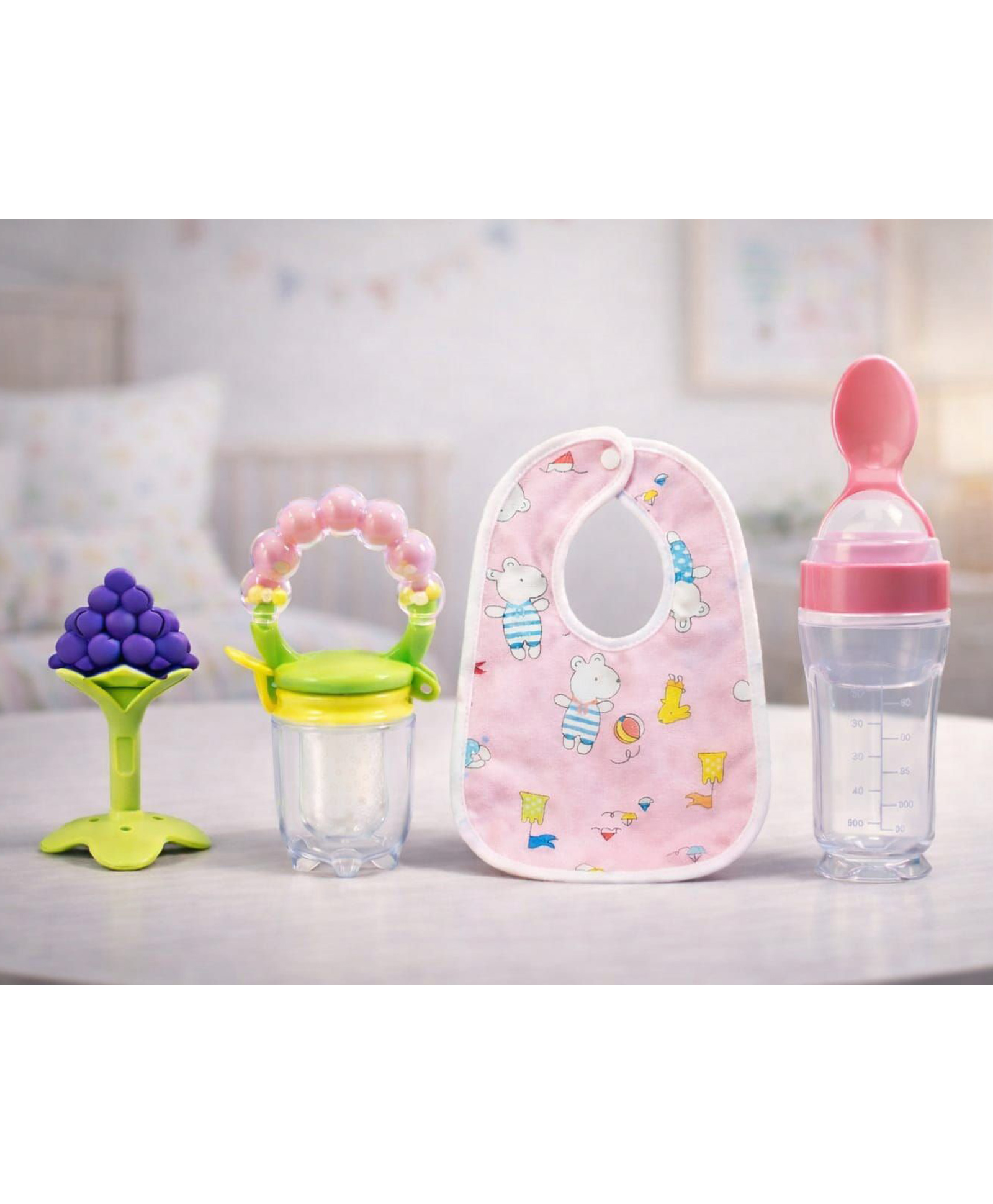 Kritiu Baby Silicone Food Feeder And Fruit Feeder, Fruit Teether And Bib Combo Pack Of 4 ( Multicolor )-picture-39