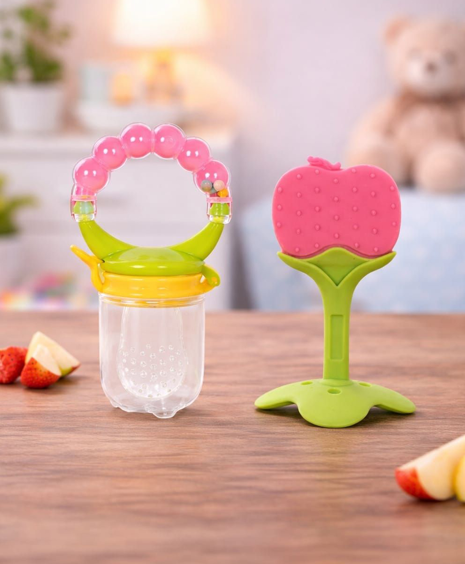 Kritiu Baby Silicone Fruit Feeder and Fruit Teether Combo Of 2 -Orange and Pink-image-24