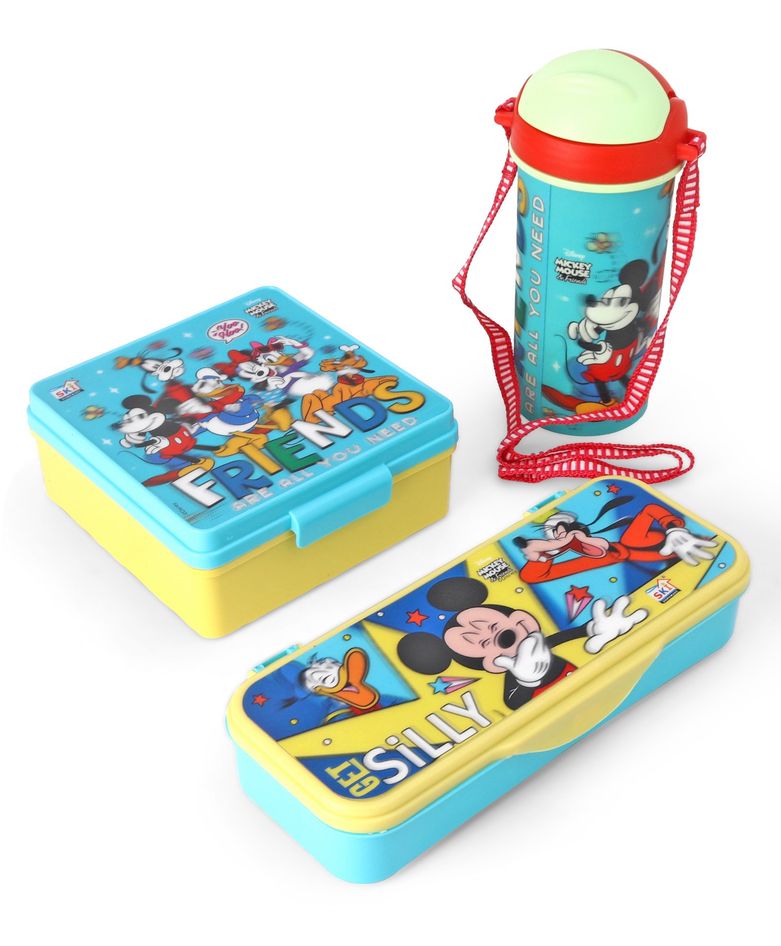 Mickey School Combo Set With Lunch Box Water Bottle & Pencil Box- Blue
