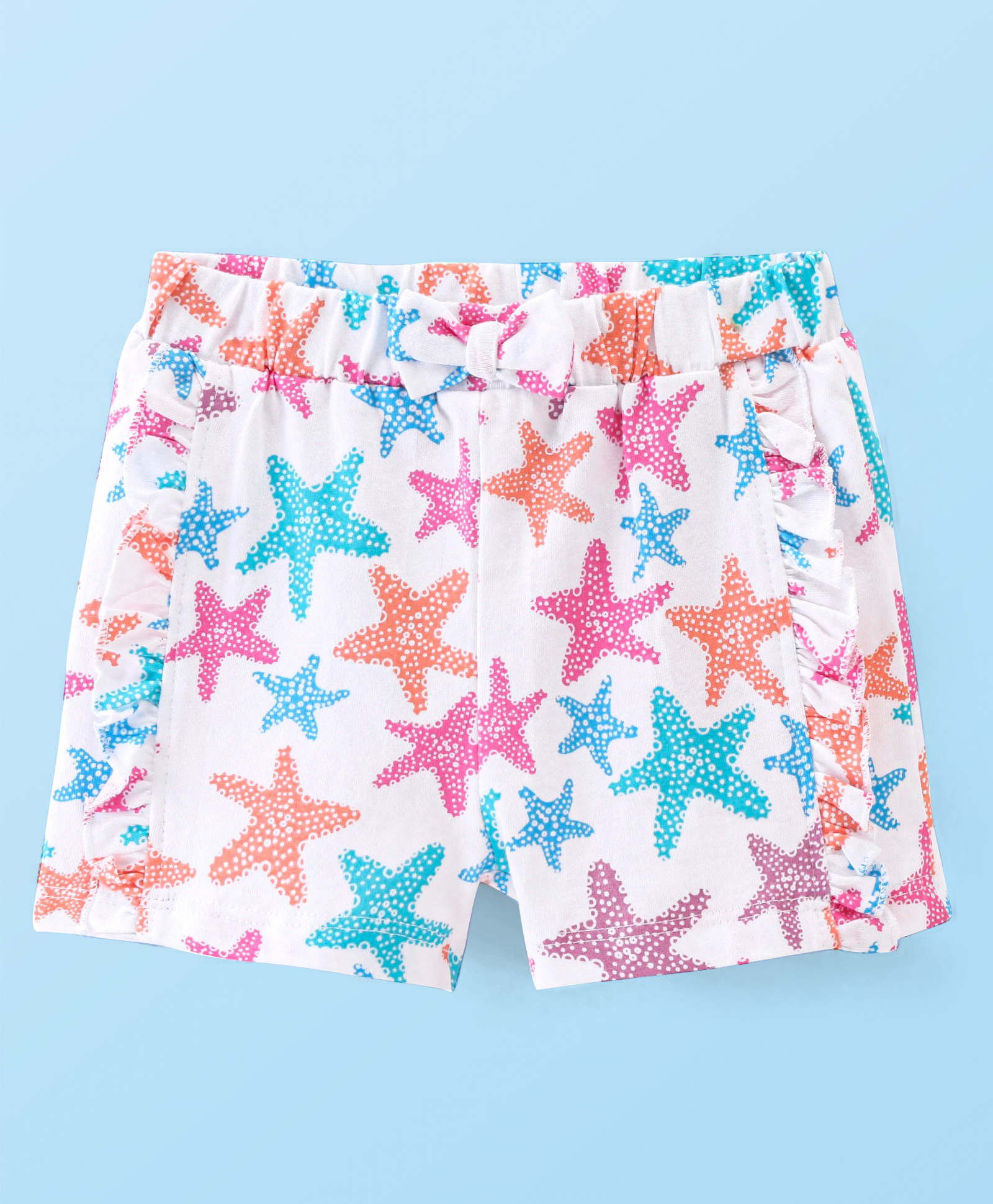 Babyhug Cotton Single Jersey Knit Mid Thigh Length Shorts Marine Life Print - White-picture-33