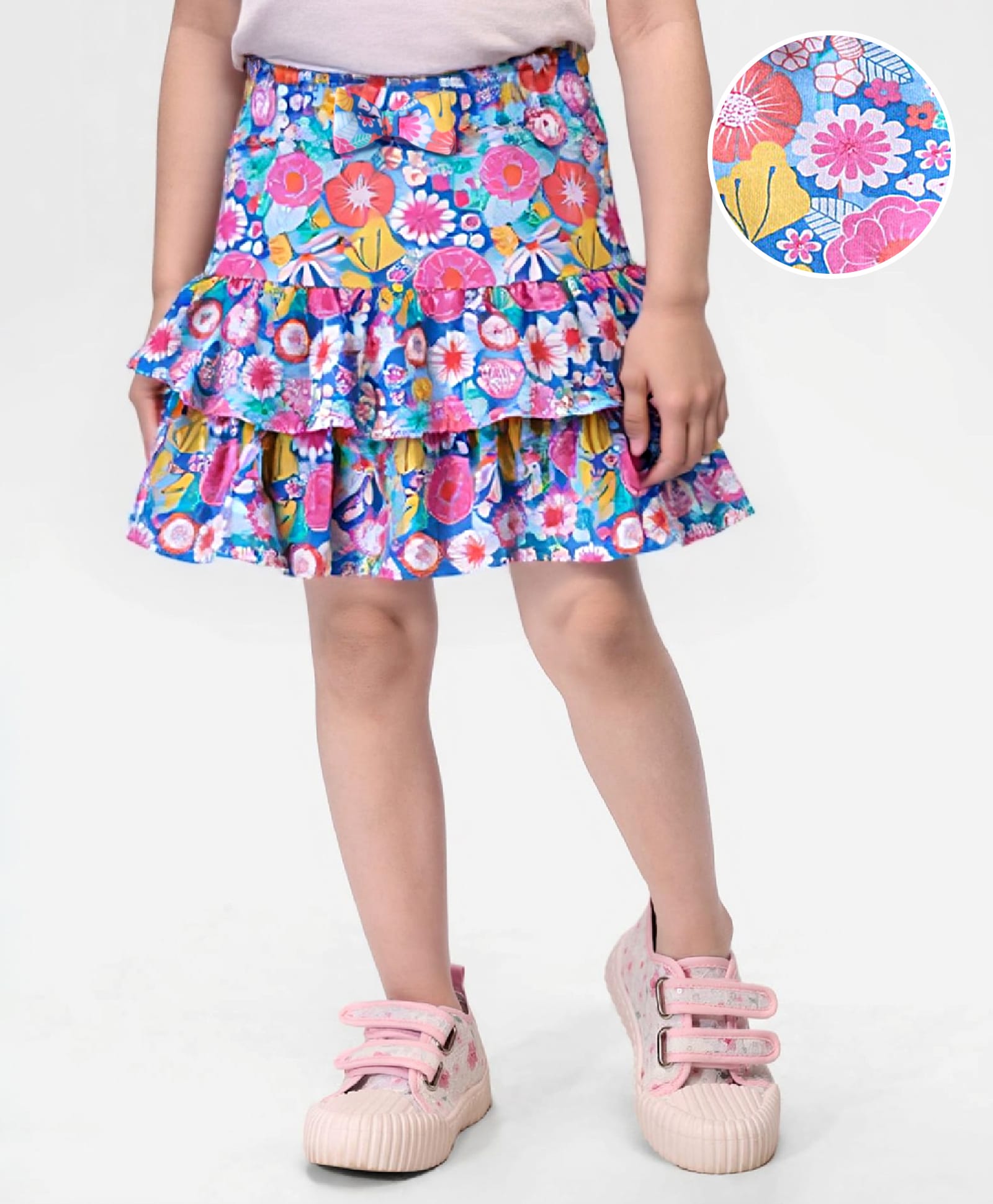Babyhug Single Jersey Knit Mid Thigh Length Skirt Floral Print - Blue-picture-11