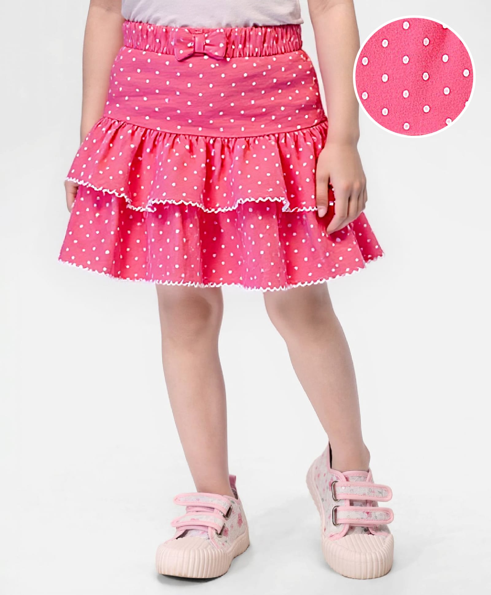 Babyhug Single Jersey Knit Mid Thigh Polka Dots Printed Layered Skirt - Pink-picture-22