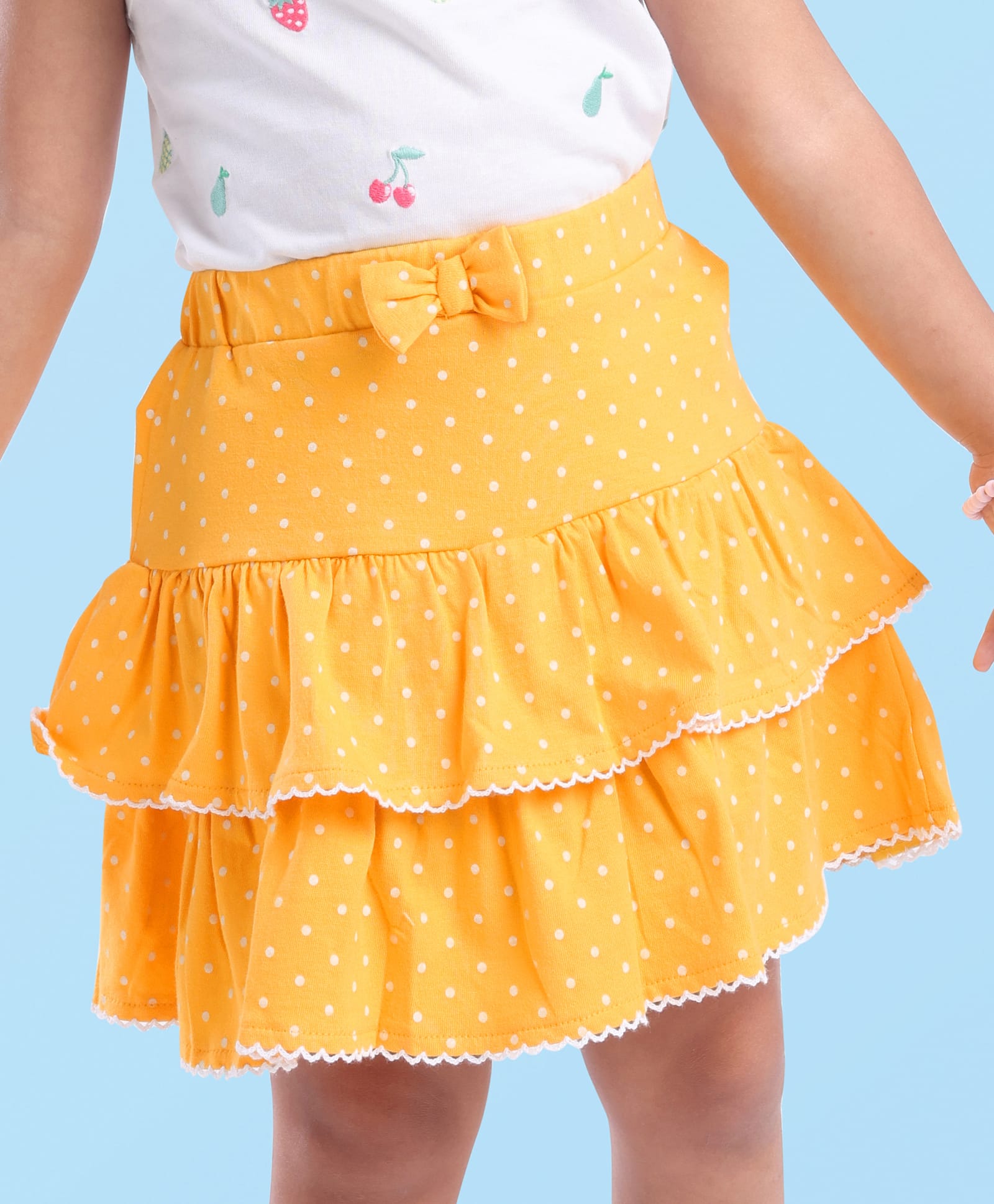 Babyhug Single Jersey Knit Mid Thigh Length  Skirts with Polka Dot Print -  Yellow-image-23