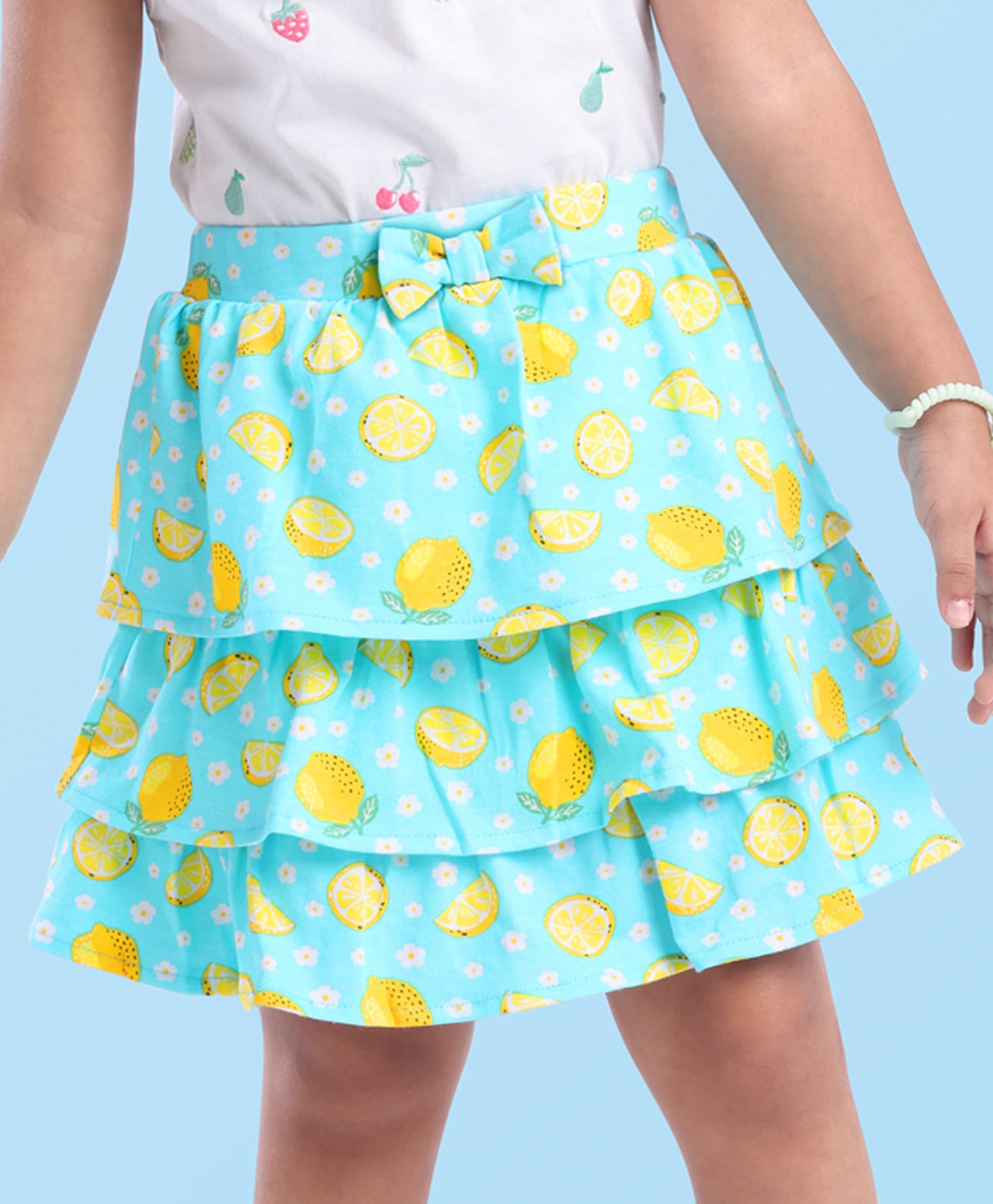 Babyhug Single Jersey Knit Mid Thigh Length Skirt Floral & Lemon Print - Blue-image-29