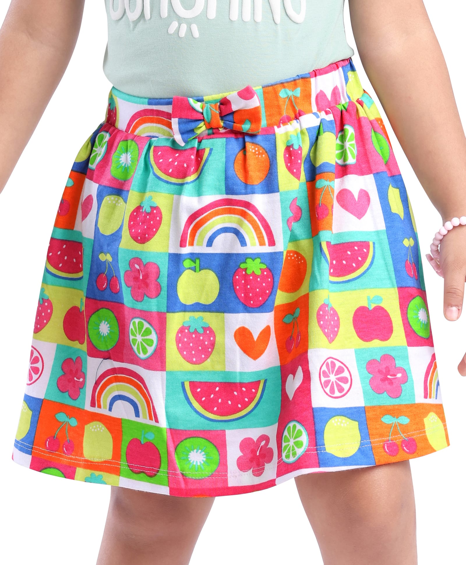 Babyhug Single Jersey Knit Mid Thigh Length Fruits Printed Skirt - Multicolour-picture-20