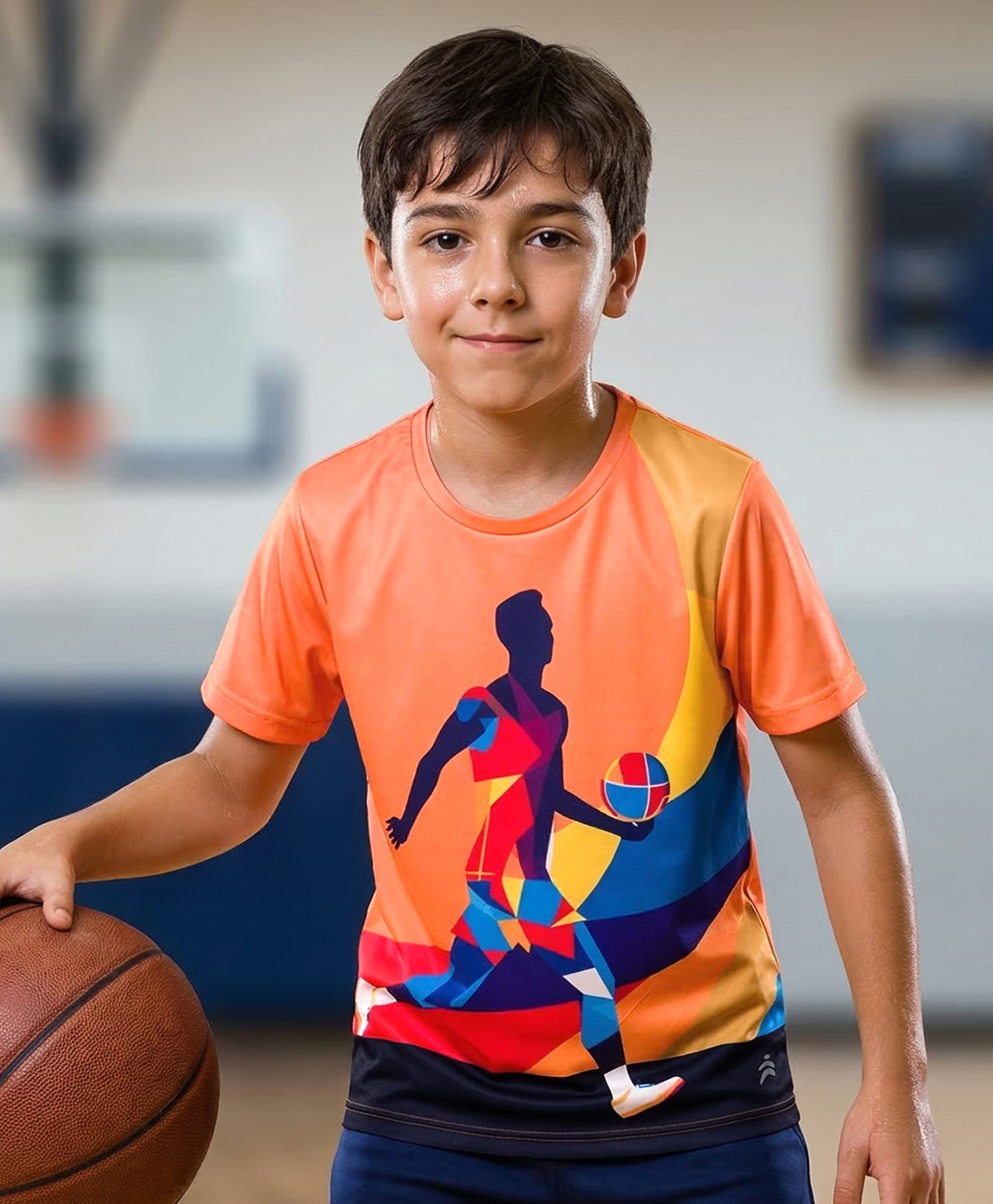 Pine Active Half Sleeves High Stretch T-Shirt Ball Print - Orange-picture-25