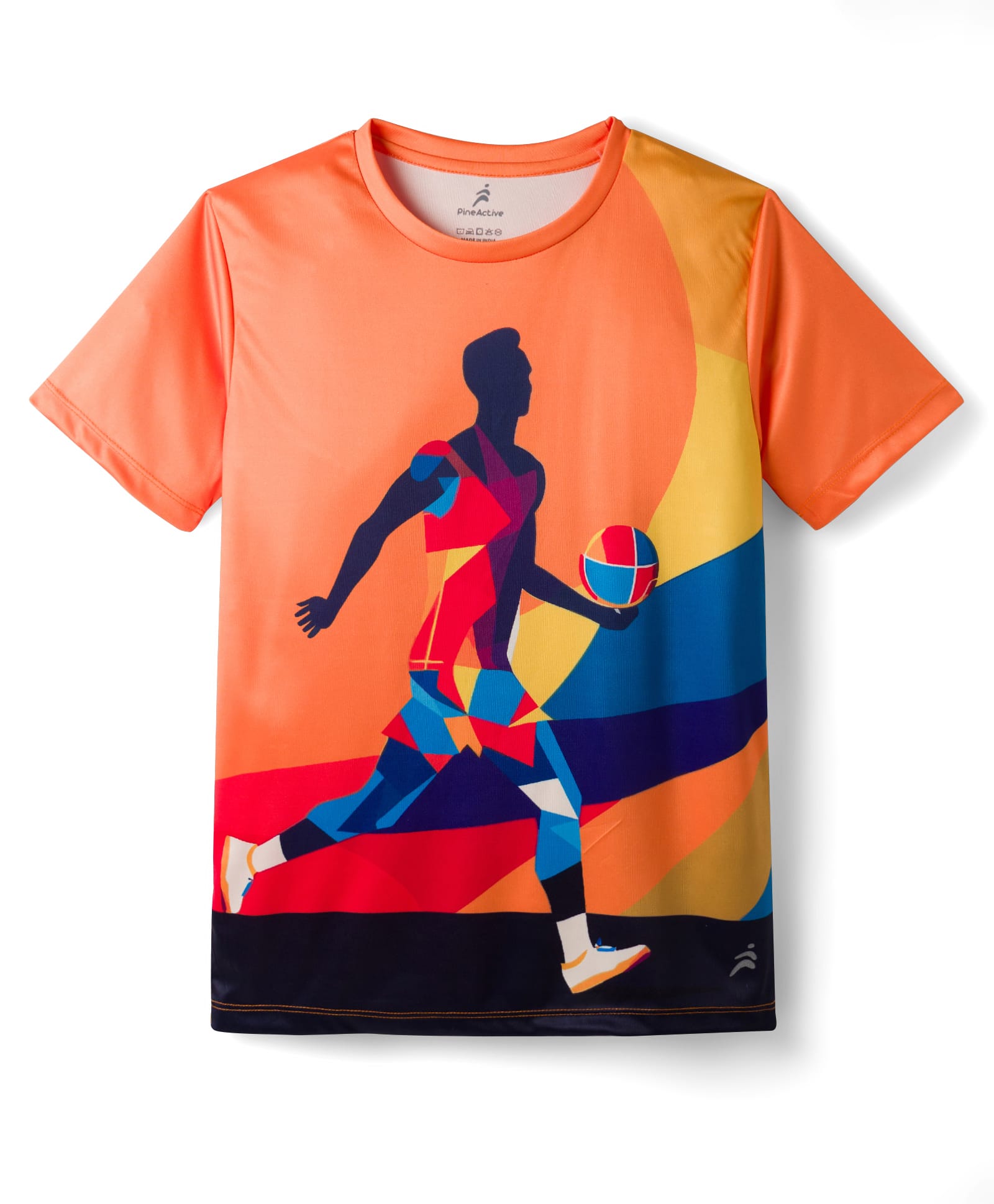 Pine Active Half Sleeves High Stretch T-Shirt Ball Print - Orange