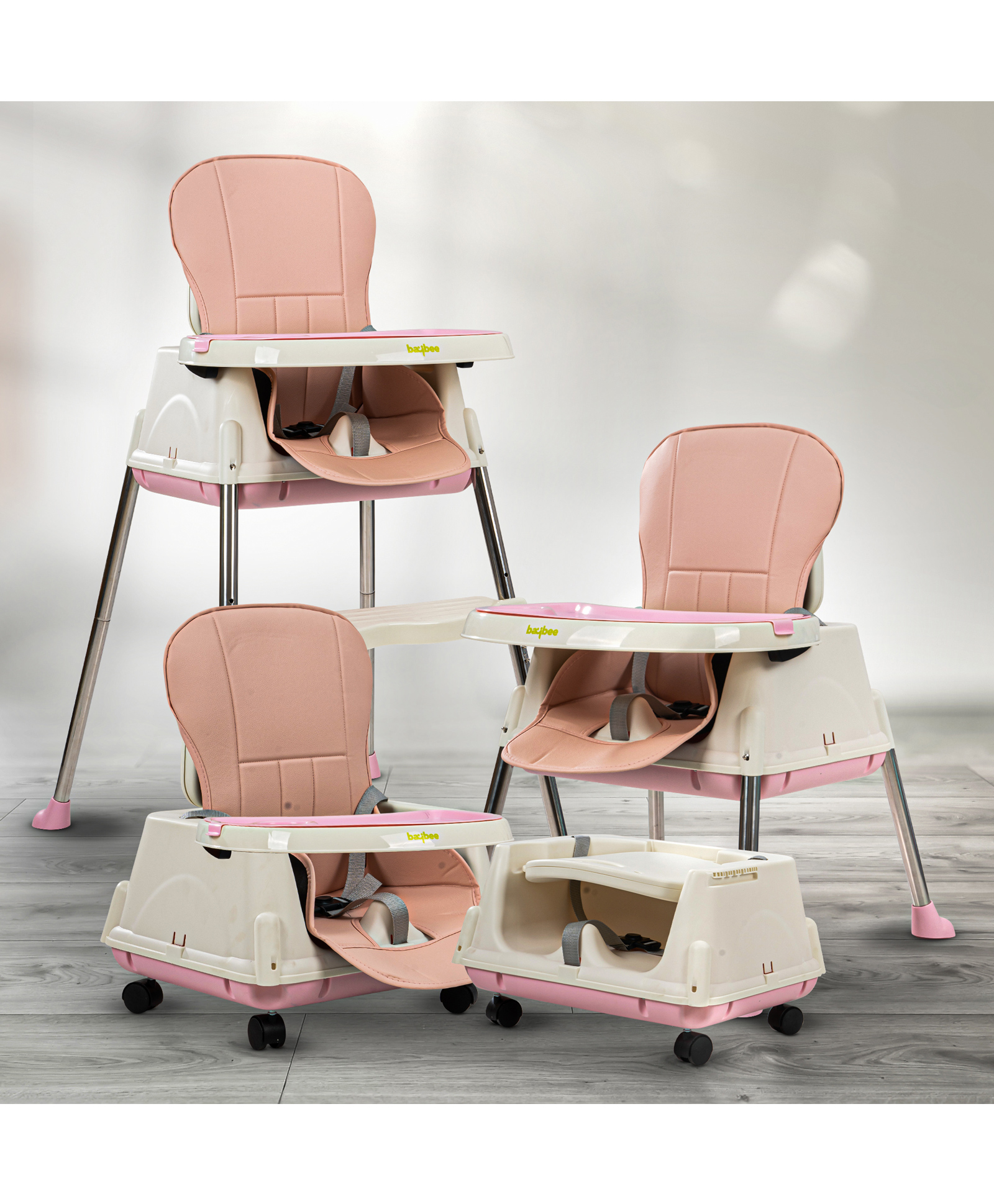 Baybee 3 in 1 Convertible High Chair for Kids with Adjustable Height and Footrest, Baby Toddler Feeding Booster Seat with Tray & Safety Belt - Pink-picture-28
