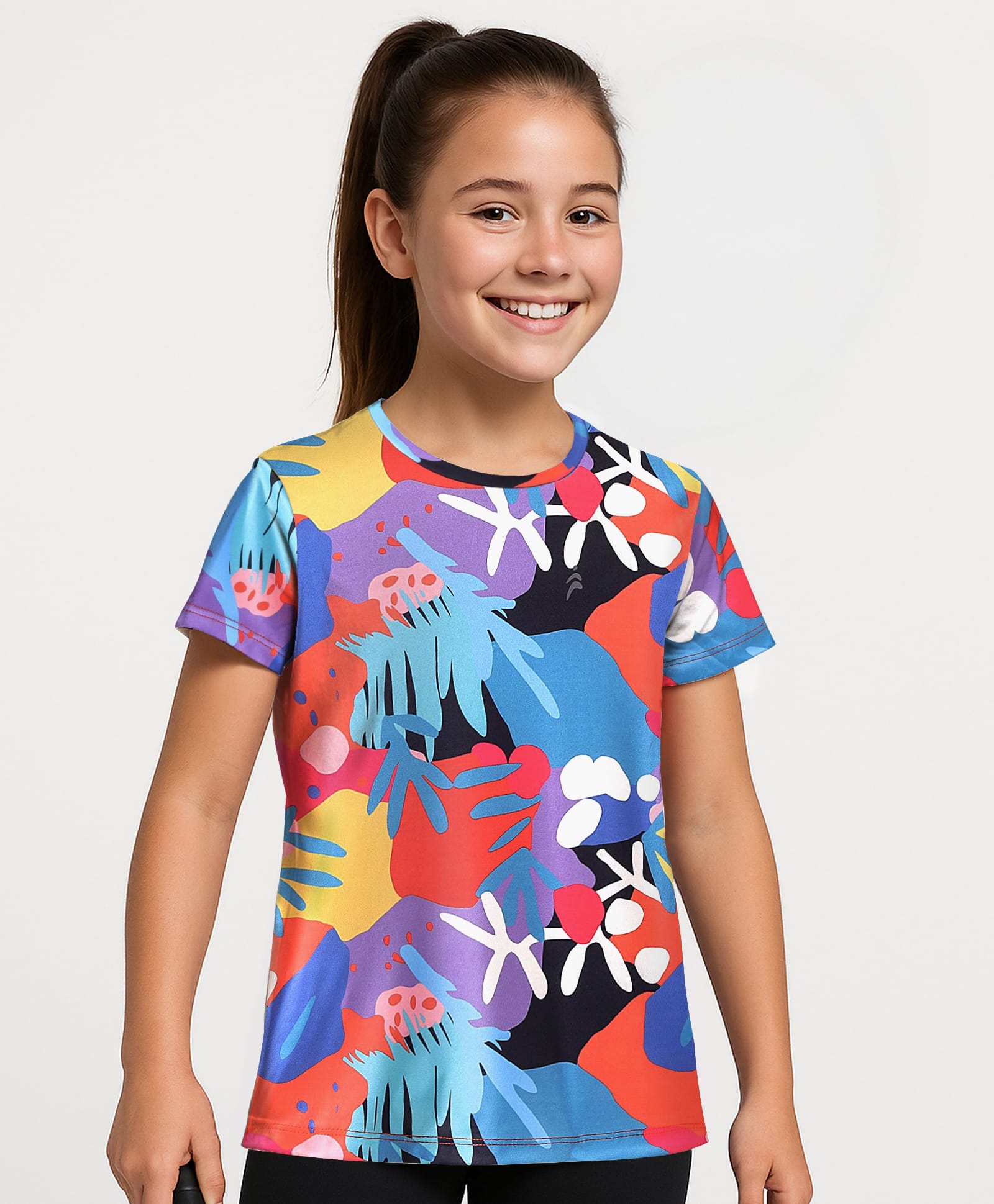 Pine Active Half Sleeves High Stretch T-Shirt Leaf Print- Multicolour-picture-12