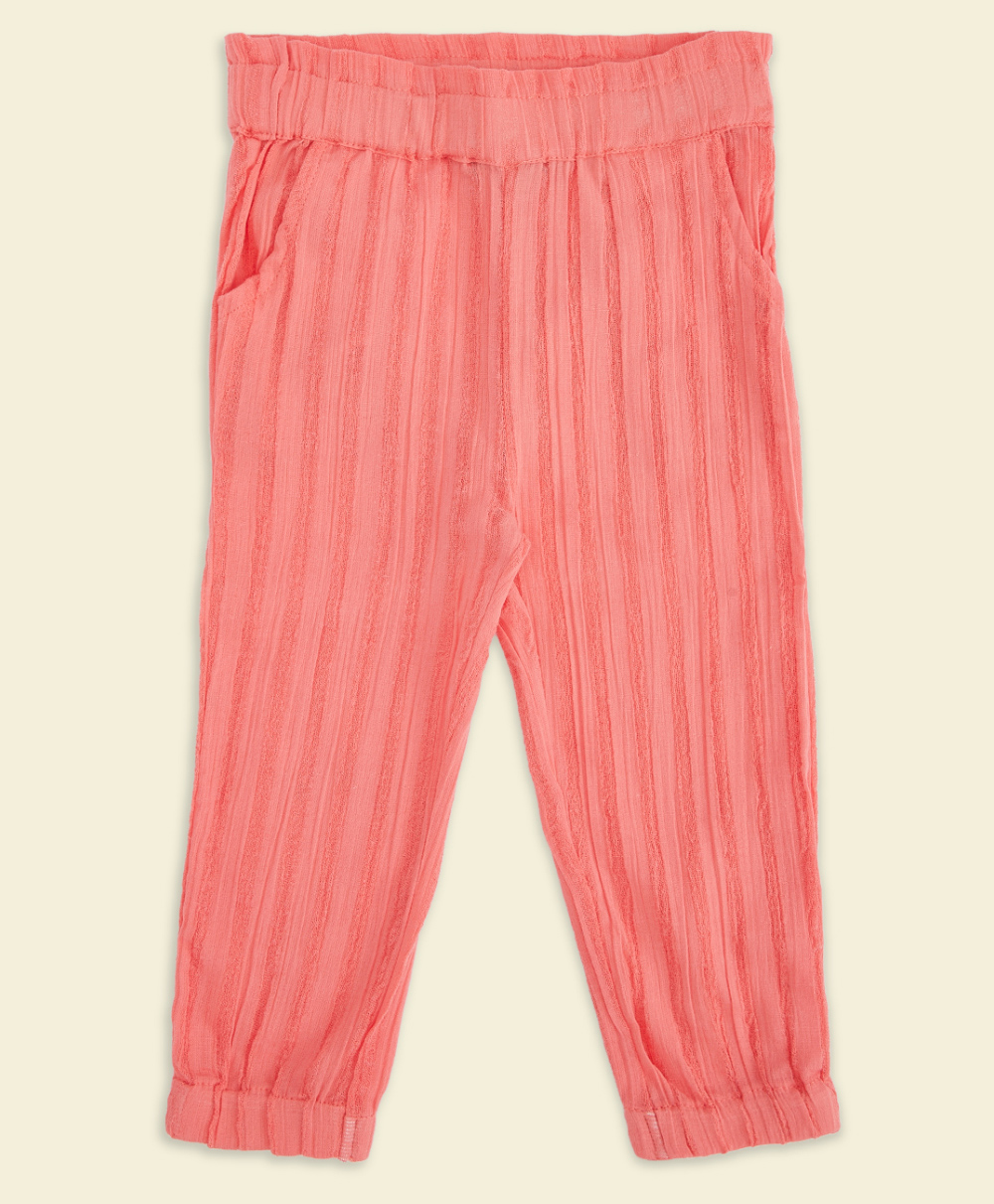 Pantaloons Baby Cotton Full Length Striped Detailed Pants - Peach-picture-16