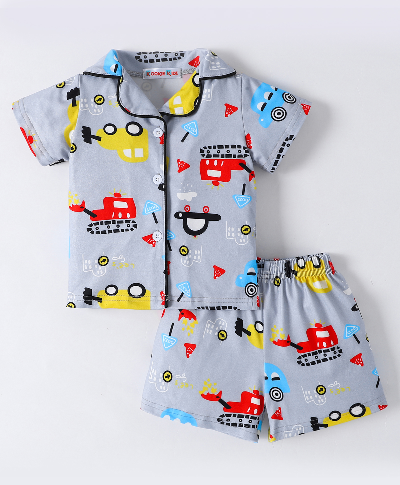 Kookie Kids Half Sleeves Shirt & Shorts Set Vehicle Print - Grey-picture-36