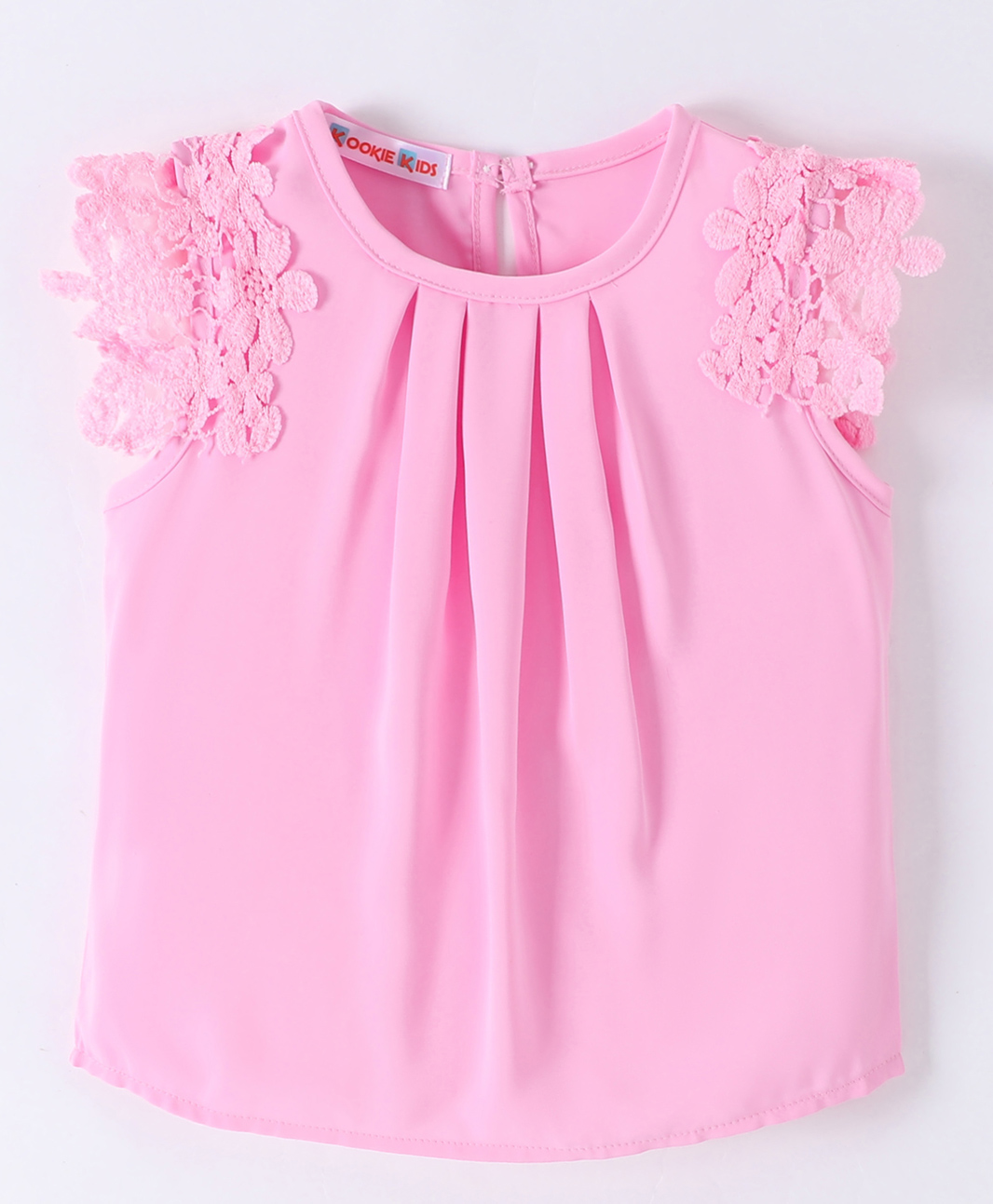 Kookie Kids Sleeveless Top with Lace Detailing Solid Colour - Pink-picture-20