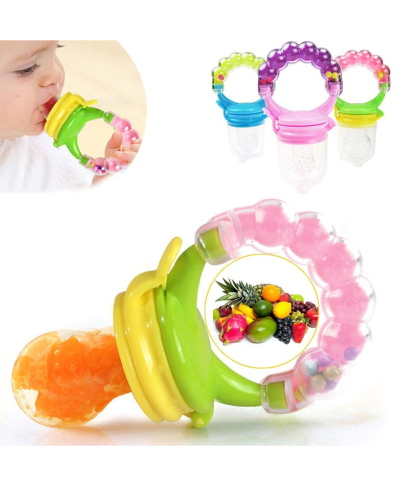 BabyGo Organic Baby's BPA-Free Silicone Nipple Food Nibbler for Fruits with Rattle Handle - Multicolor-picture-24