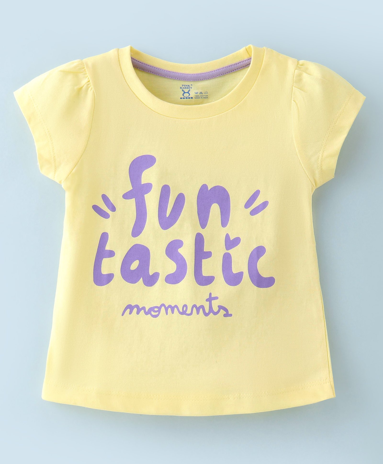 Pink Rabbit Cotton Single Jersey Knit Half Sleeves Top Text Print - Yellow-picture-20