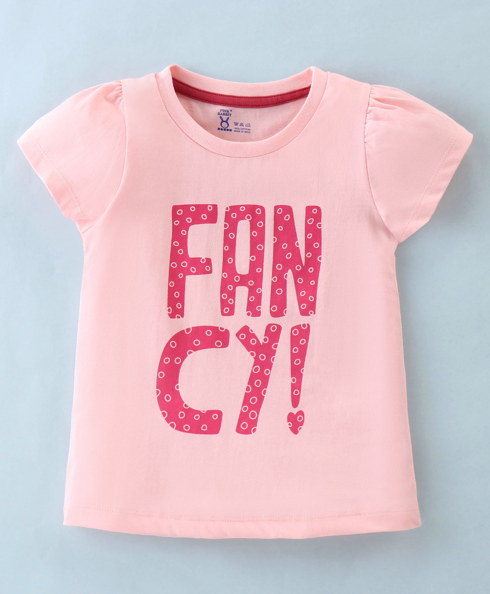 Pink Rabbit Cotton Single Jersey Knit Half Sleeves Top Text Print - Pink-image-10