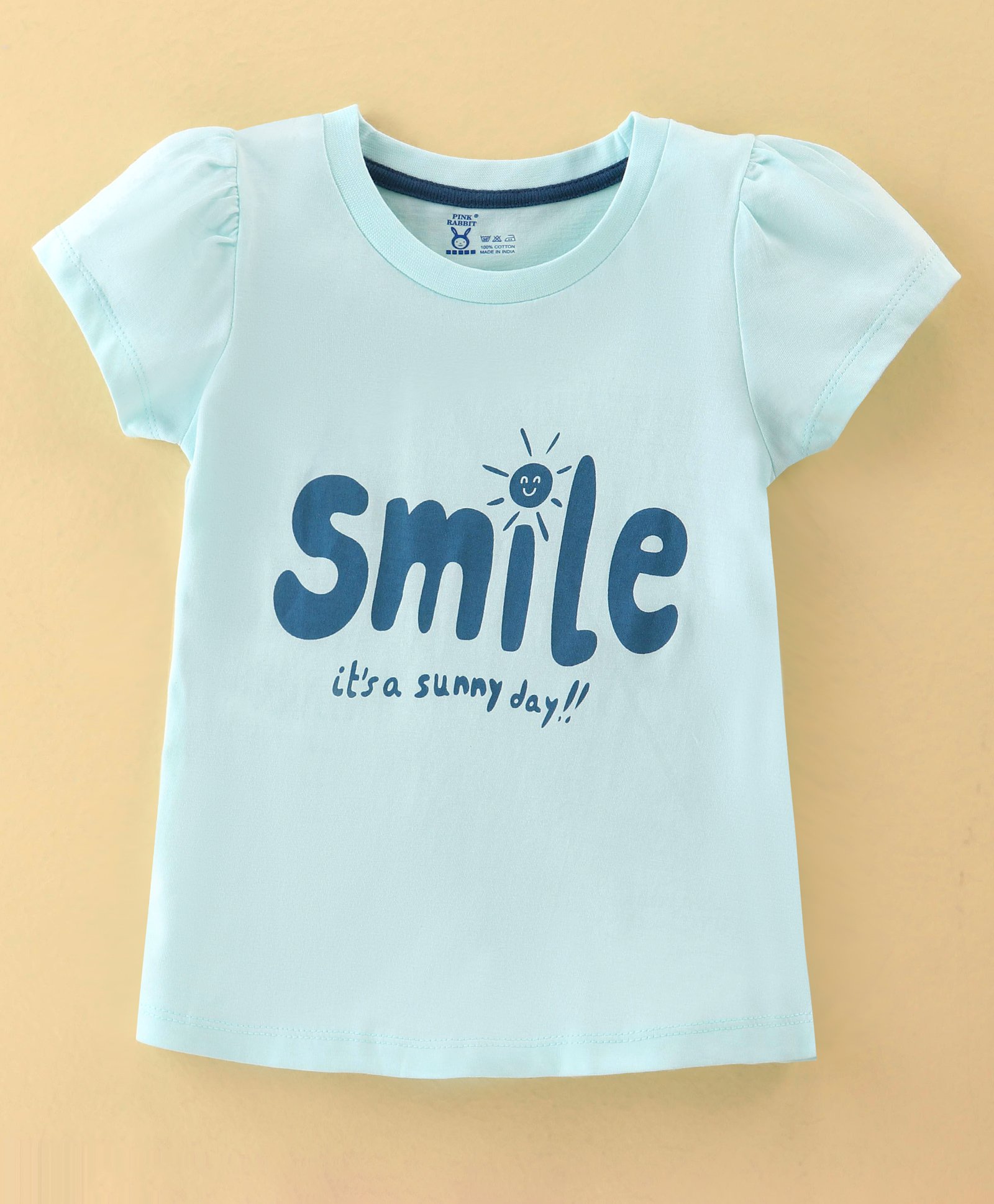 Pink Rabbit Cotton Single Jersey Knit Half Sleeves Top Text Print - Sea Green-picture-23