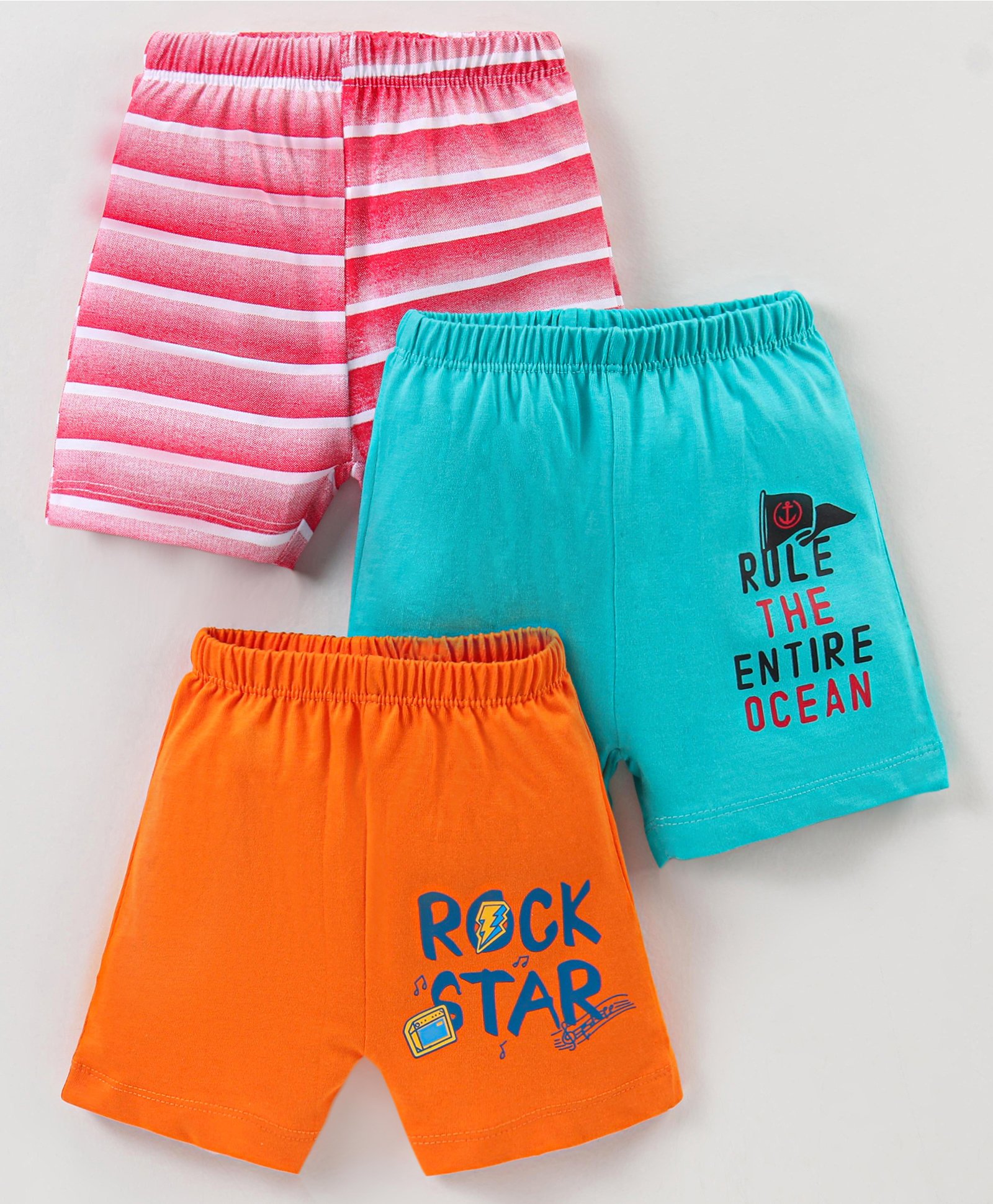 OHMS Single Jersey Knit Above Knee Length  Shorts  Striped & Text Print Pack of 3 - Multicolour-picture-32